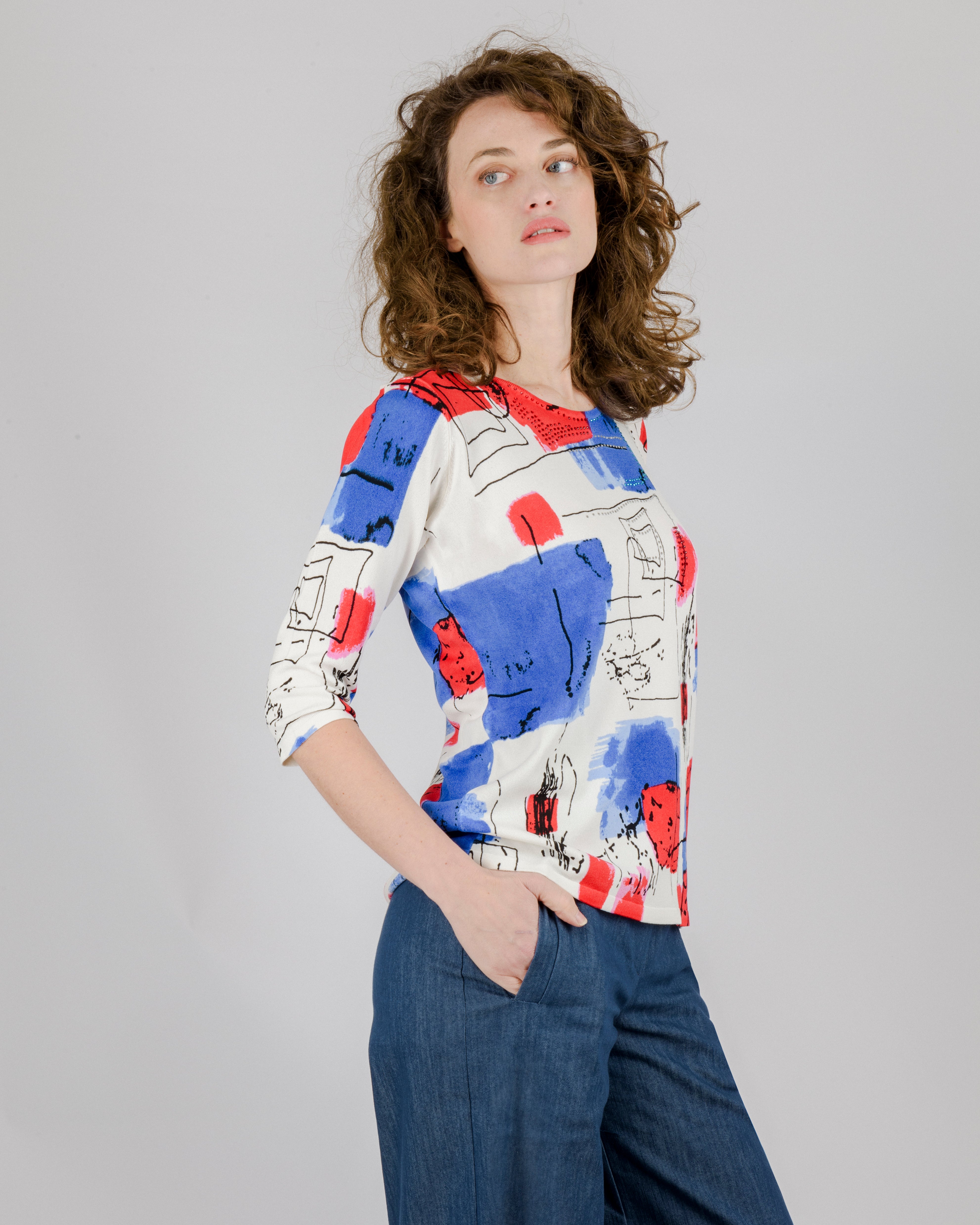 Maglia in viscosa fantasia man 3/4 L6192