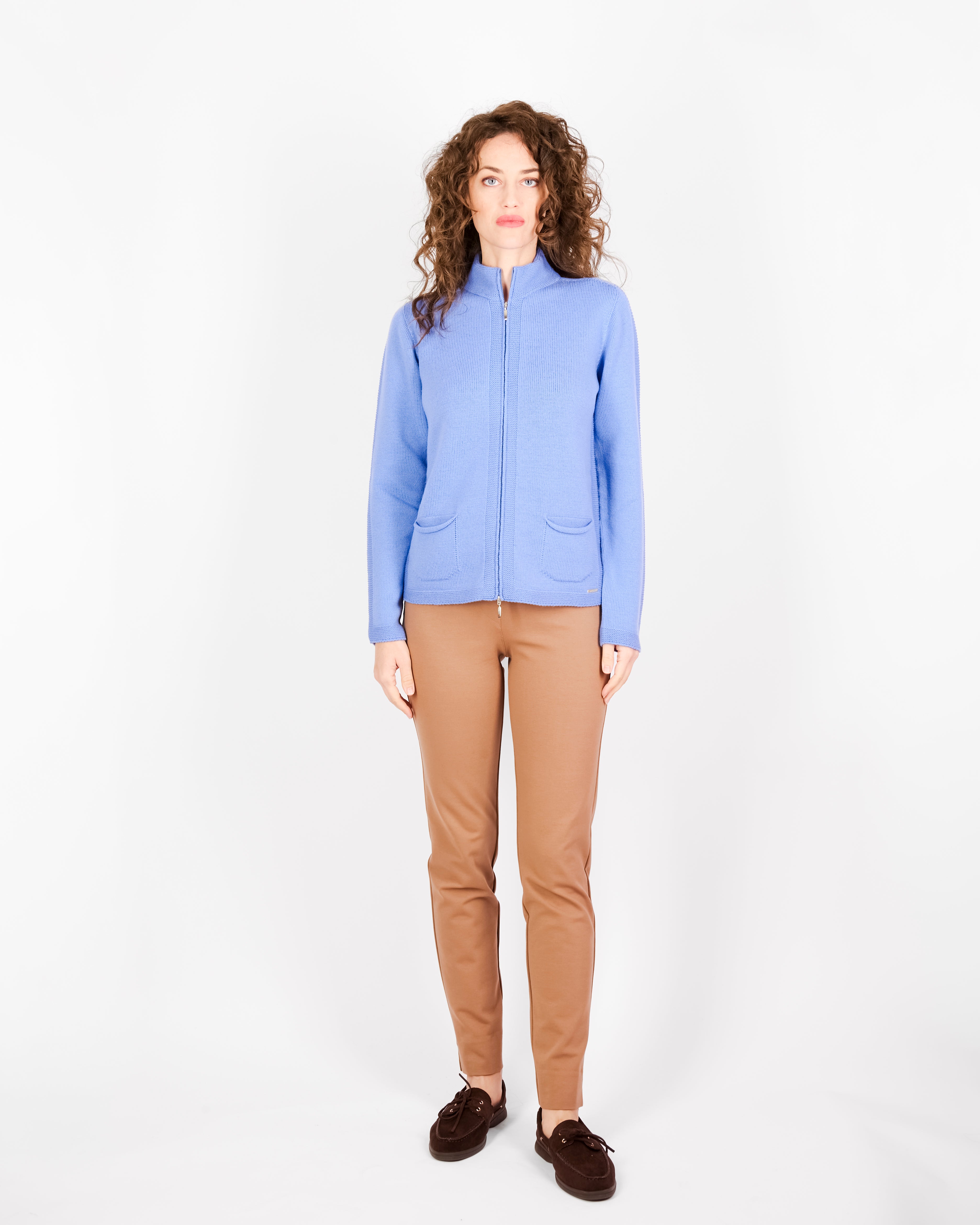 Cardigan zip pura lana con tasche AZ8152