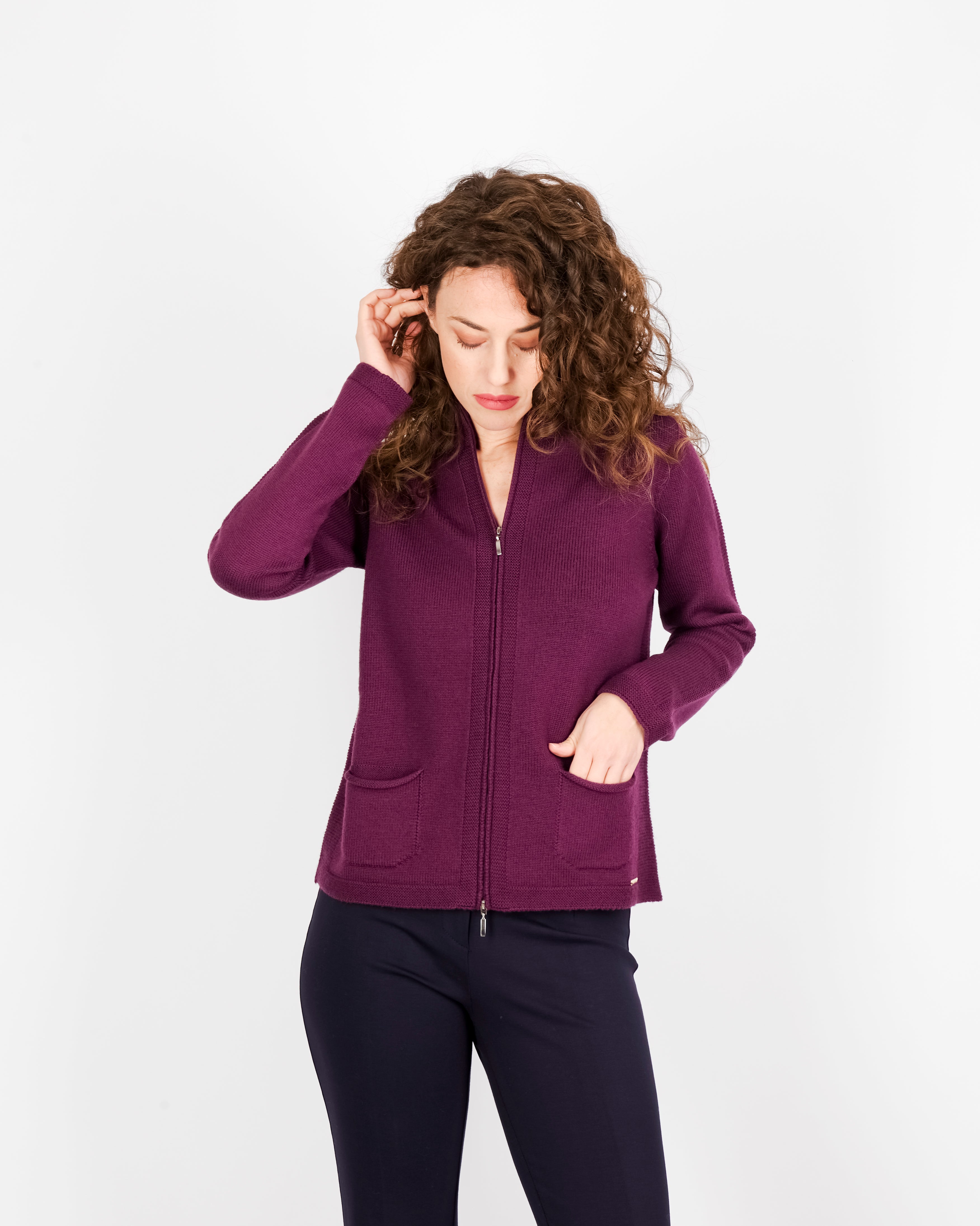 Cardigan zip pura lana con tasche AZ8152