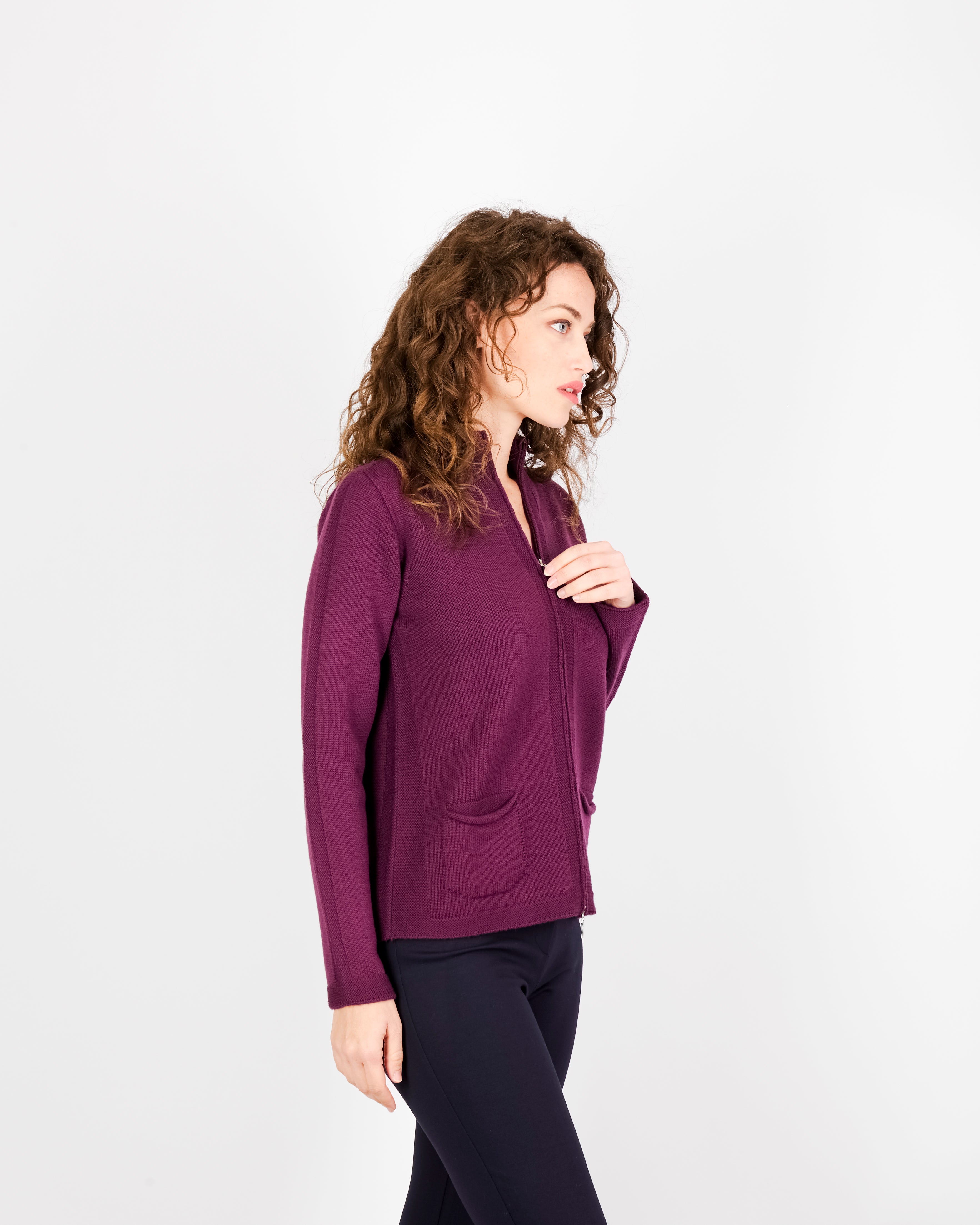 Cardigan zip pura lana con tasche AZ8152