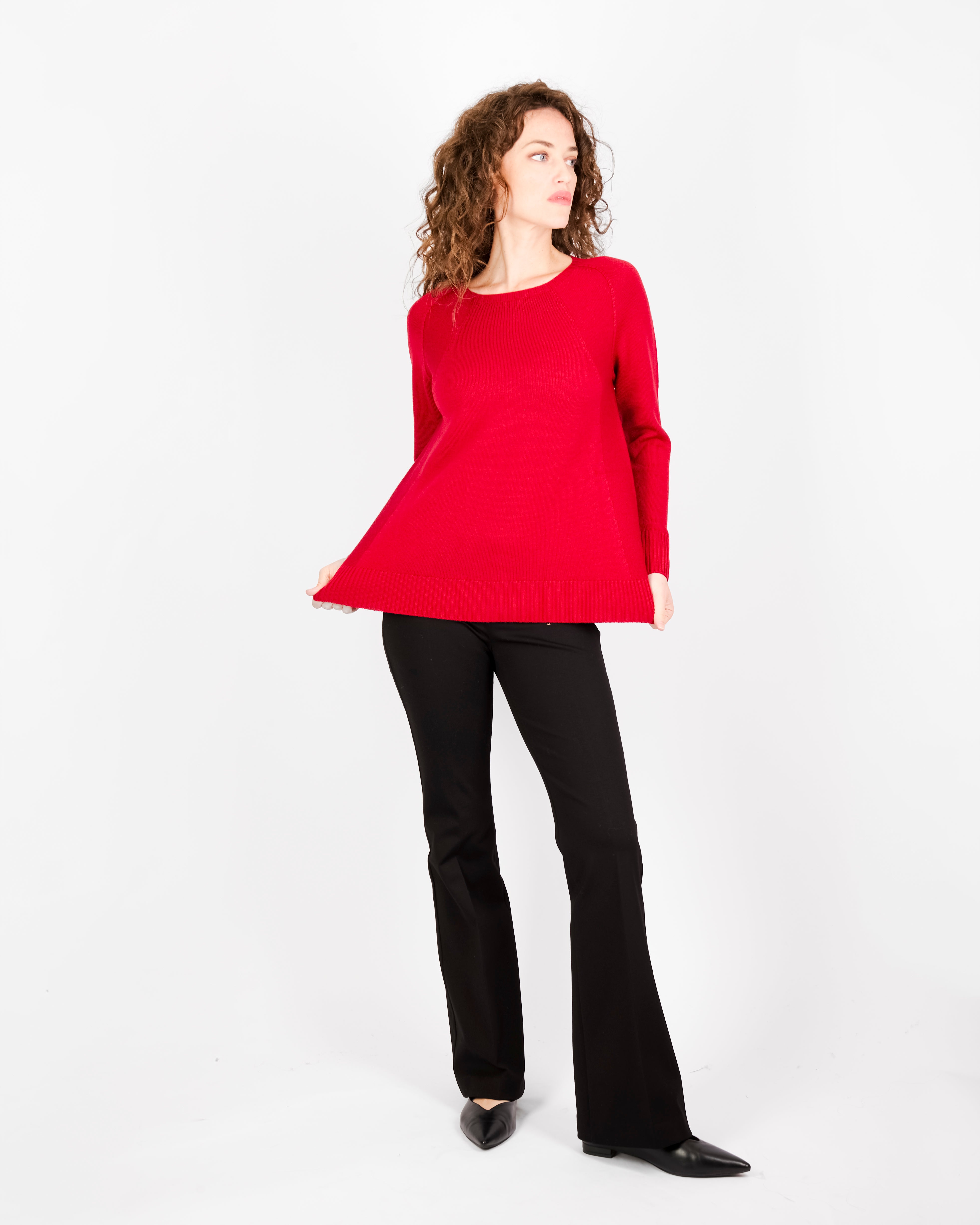 Maglia girocollo pura lana svasata W-250