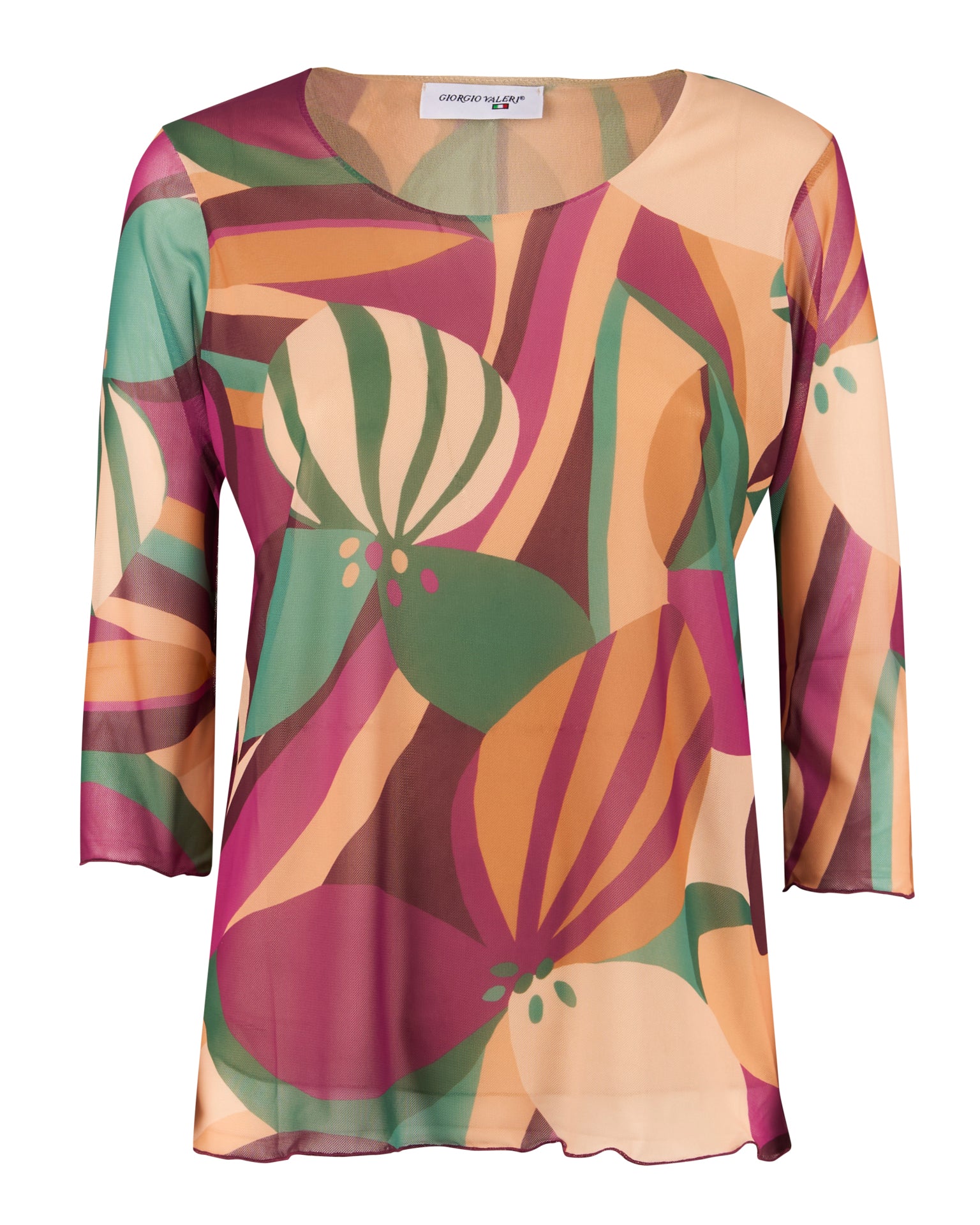 Maglia tulle stampa fiori manica 3/4 148GL
