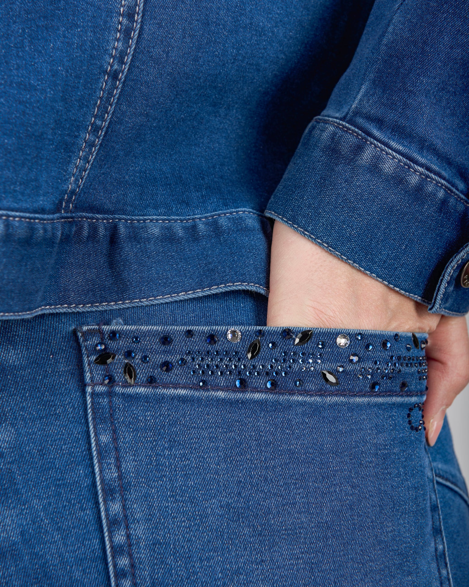 Jeans elastico vita tasche strass 17583