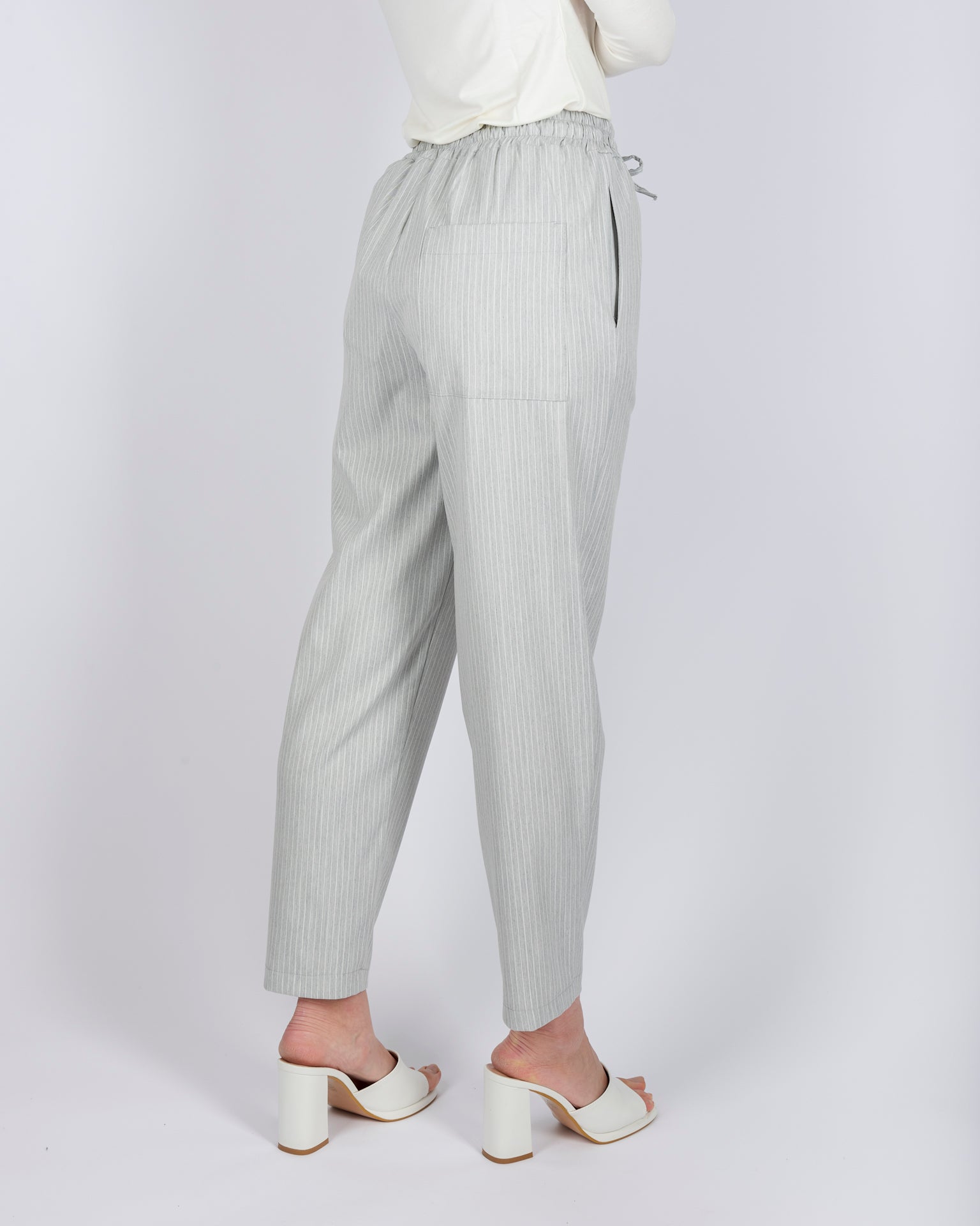Pantalone con elastico in vita gessato E 123/1