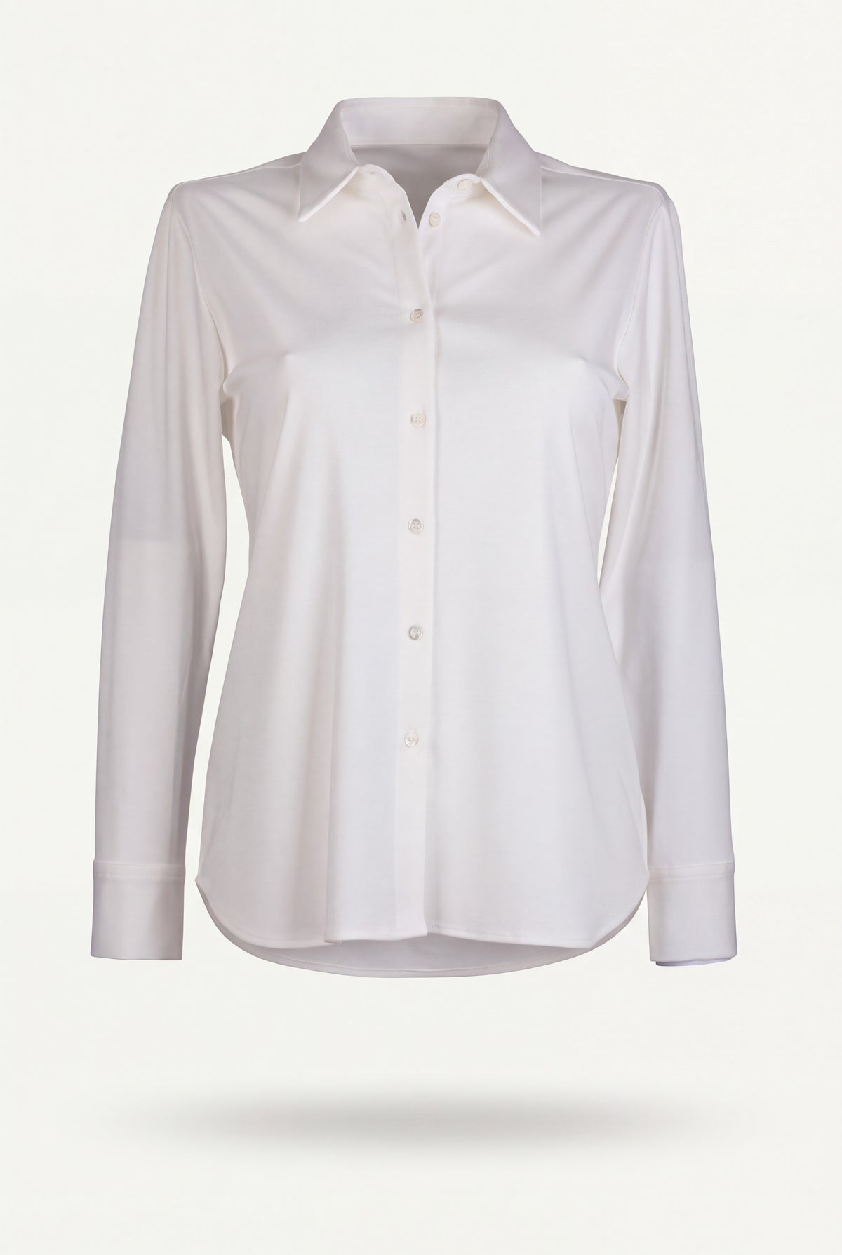 Camicia in jersey da donna color moro, tinta unita, collo classico e bottoni a tono