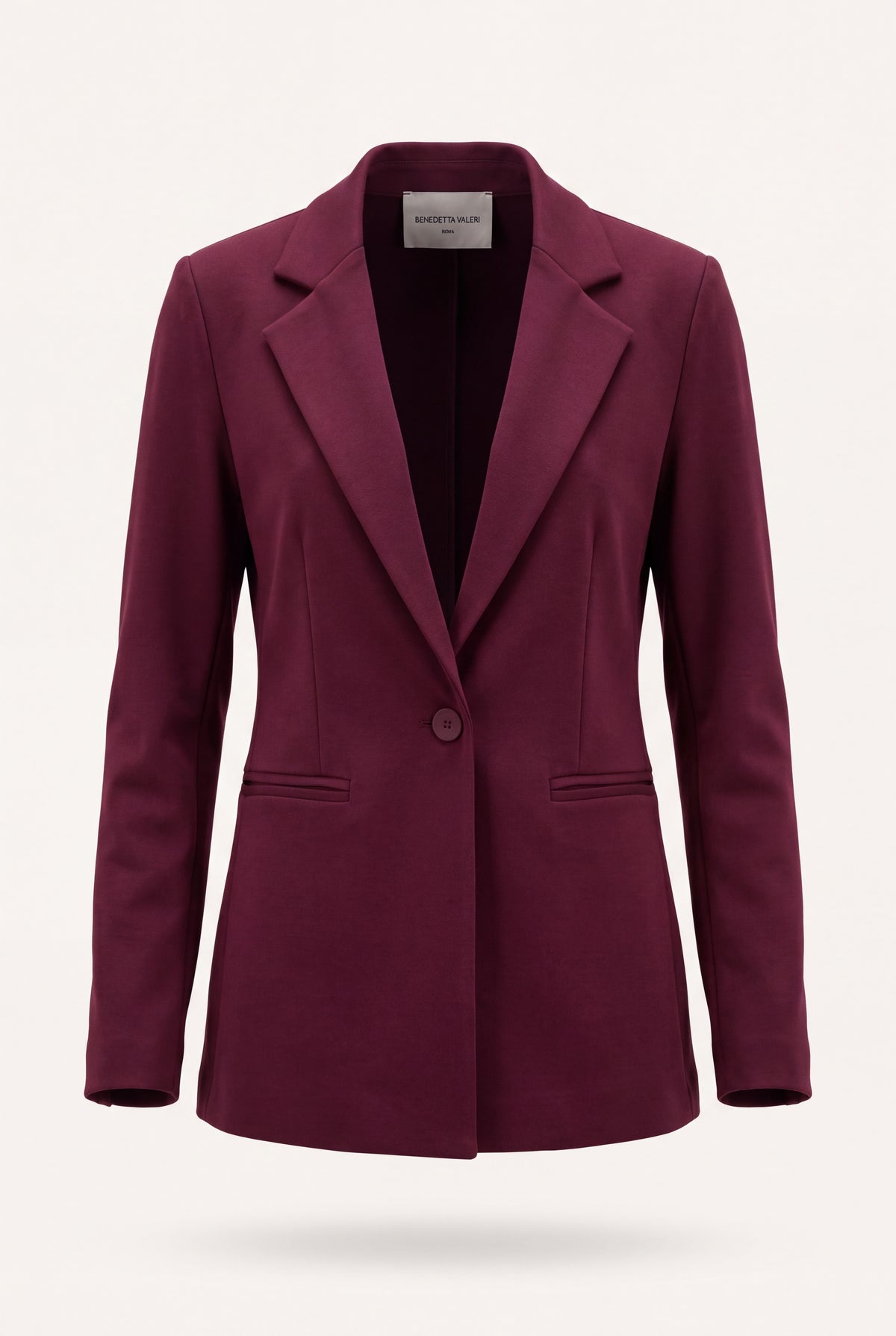 Giacca blazer donna in punto milano, monopetto color caramello con revers a lancia