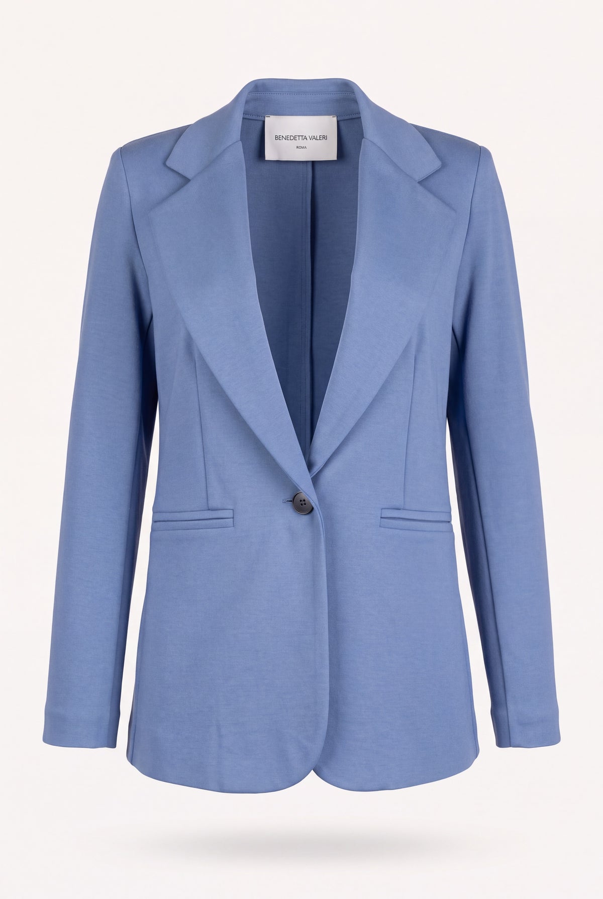 Giacca blazer donna in punto milano, monopetto color caramello con revers a lancia