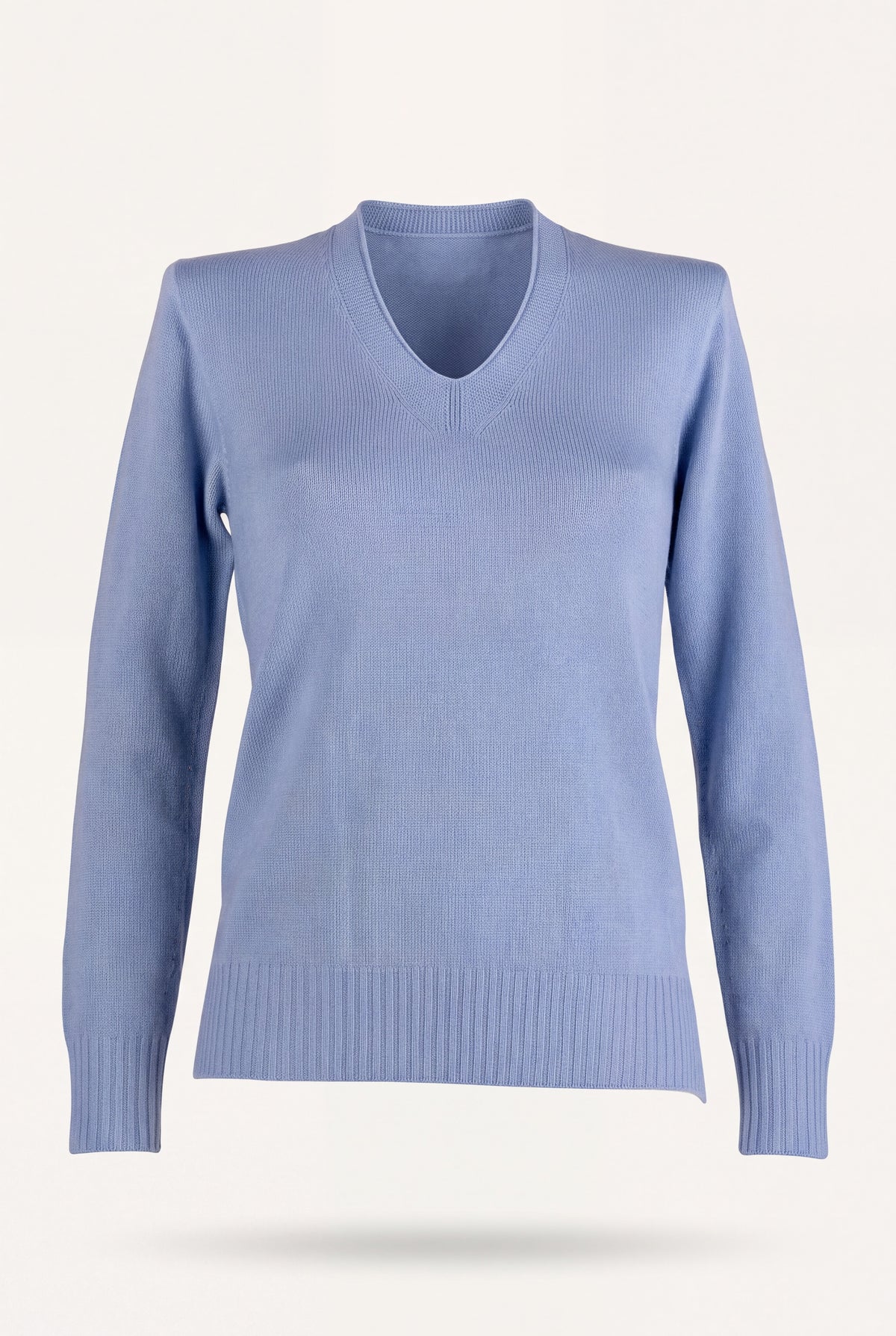 Maglia pura lana scollo a V arancione da donna, maniche lunghe e orlo a costine