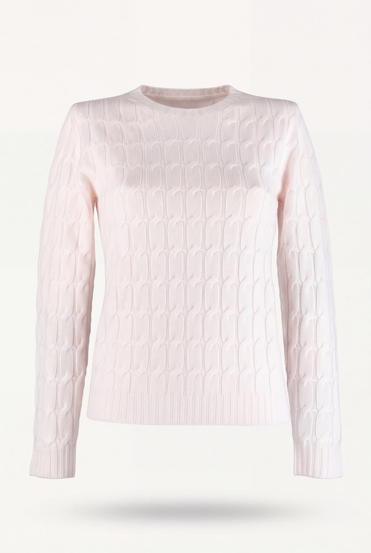 Maglione girocollo in pura lana a trecce color moro su manichino
