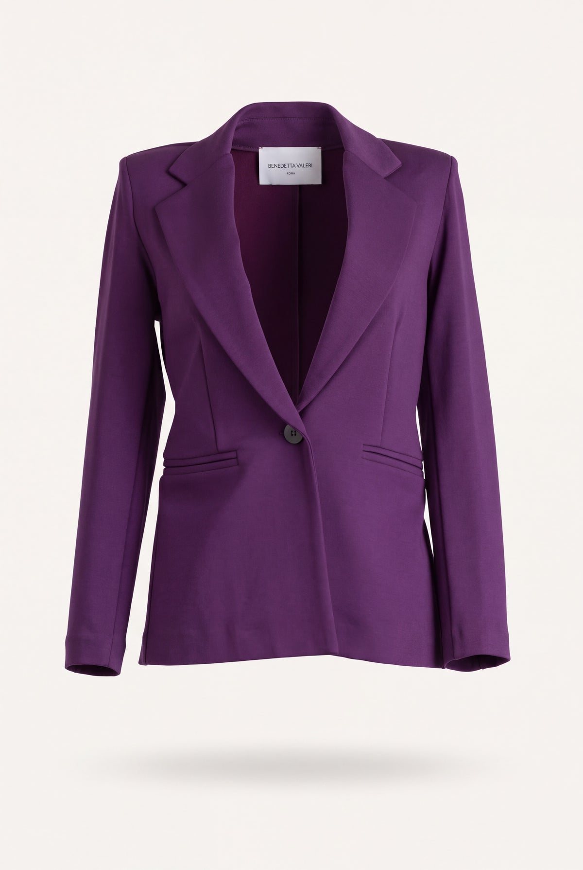 Giacca blazer donna in punto milano, monopetto color caramello con revers a lancia