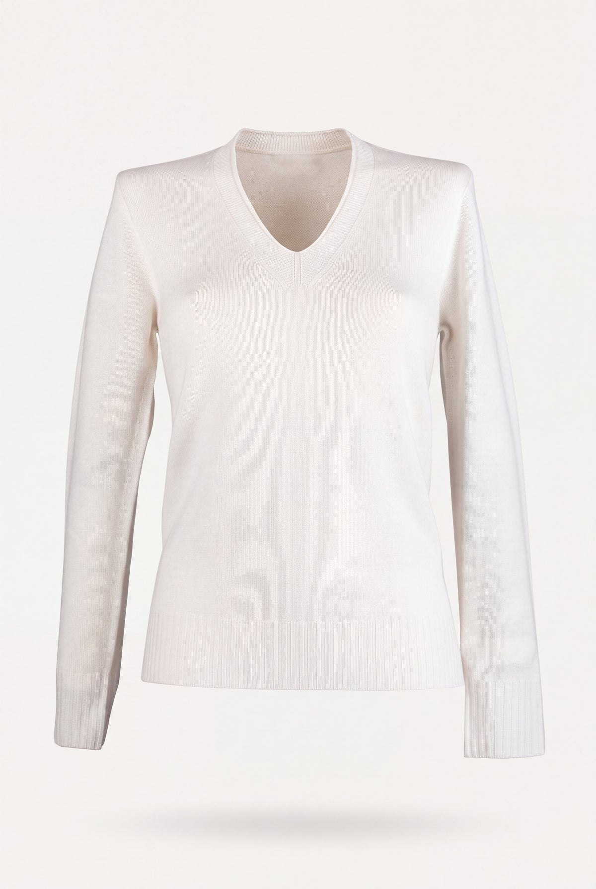 Maglia pura lana scollo a V arancione da donna, maniche lunghe e orlo a costine