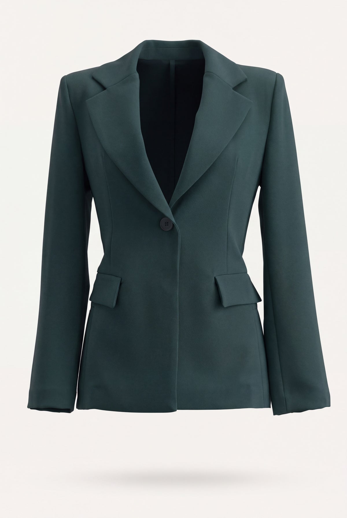 Giacca blazer donna in cadì fluido verde Forest, monopetto a un bottone con revers a lancia