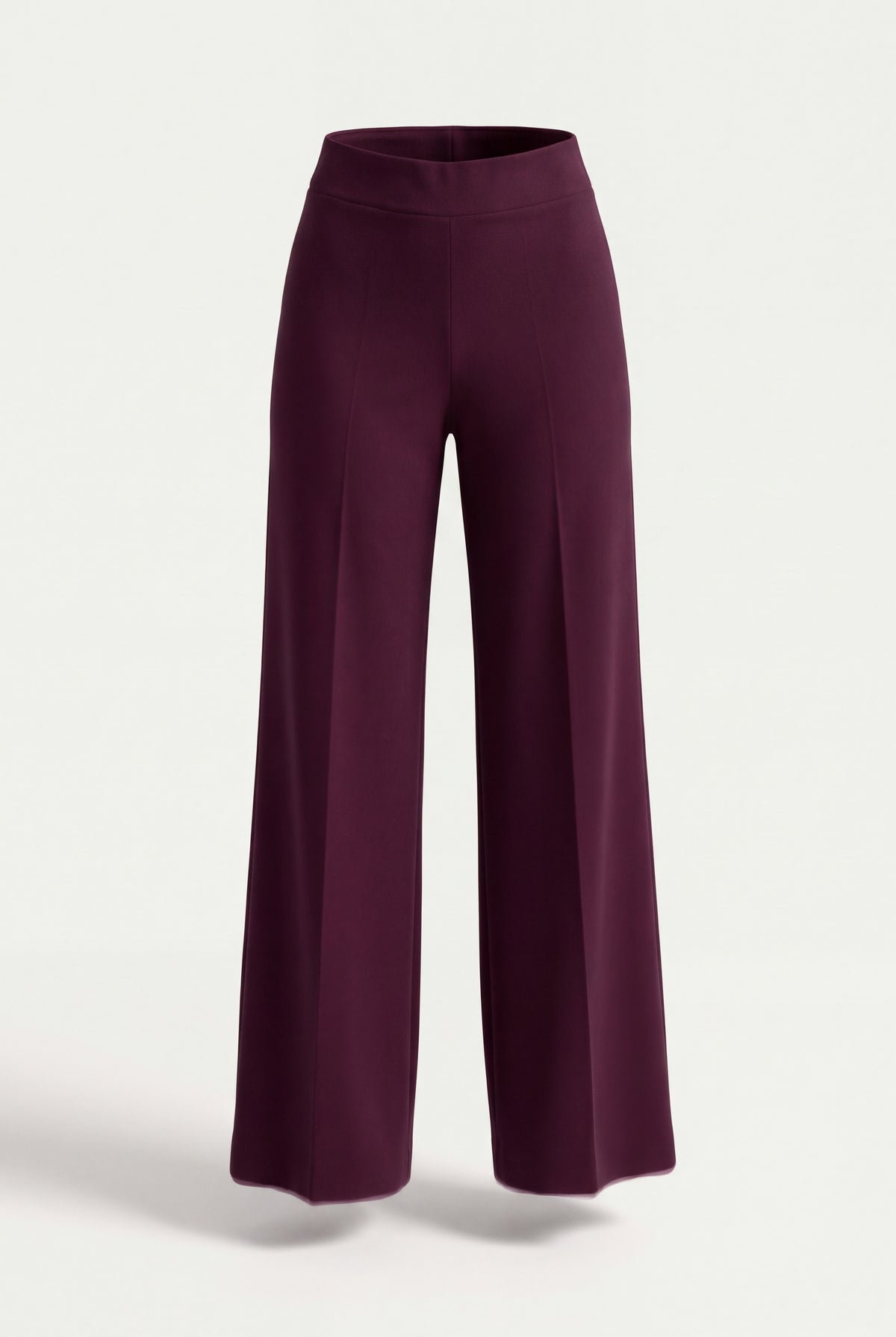 Pantalone palazzo donna nero in punto milano a vita alta con gamba larga e piega centrale