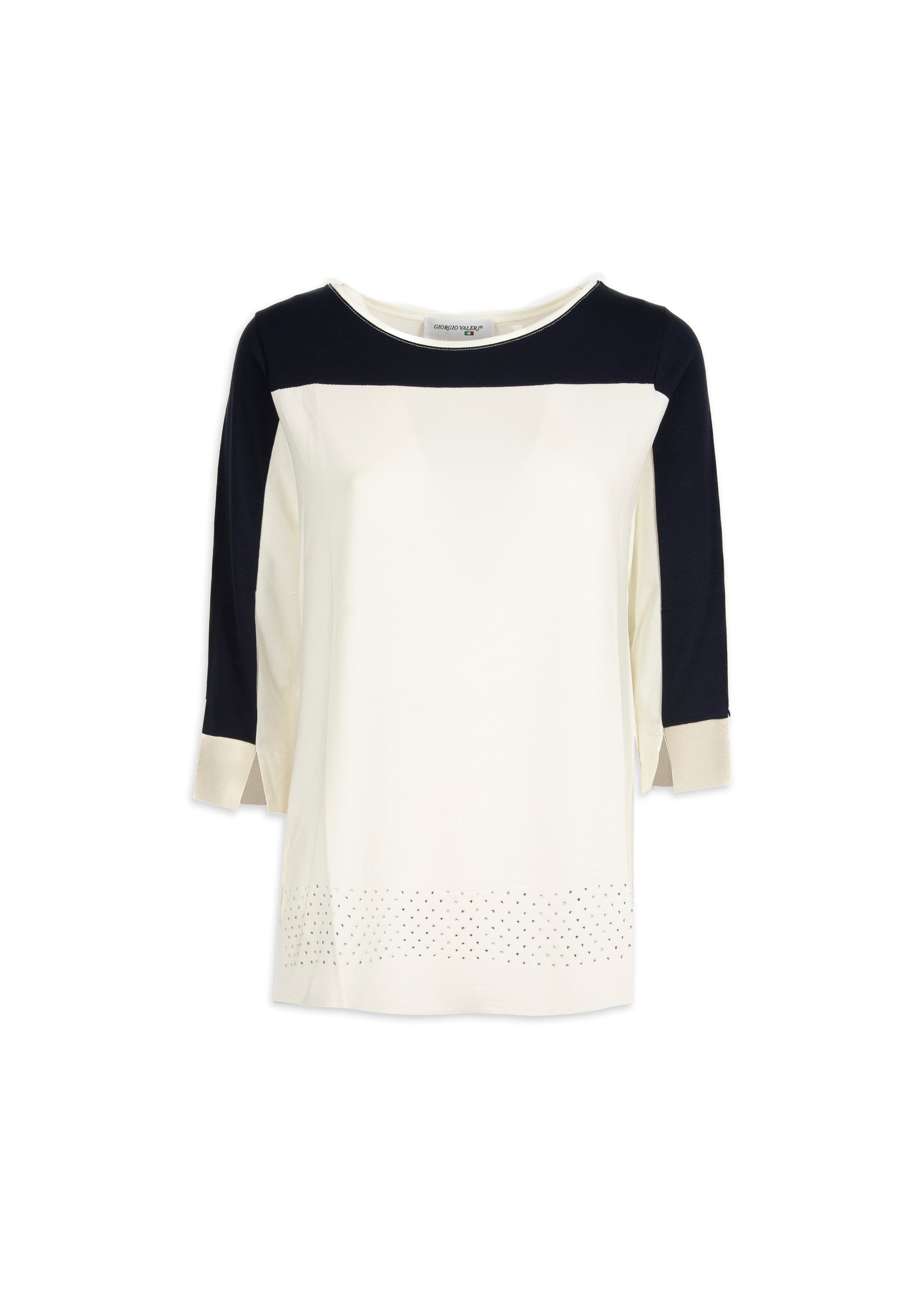 Maglia giro bicolore e strass 200