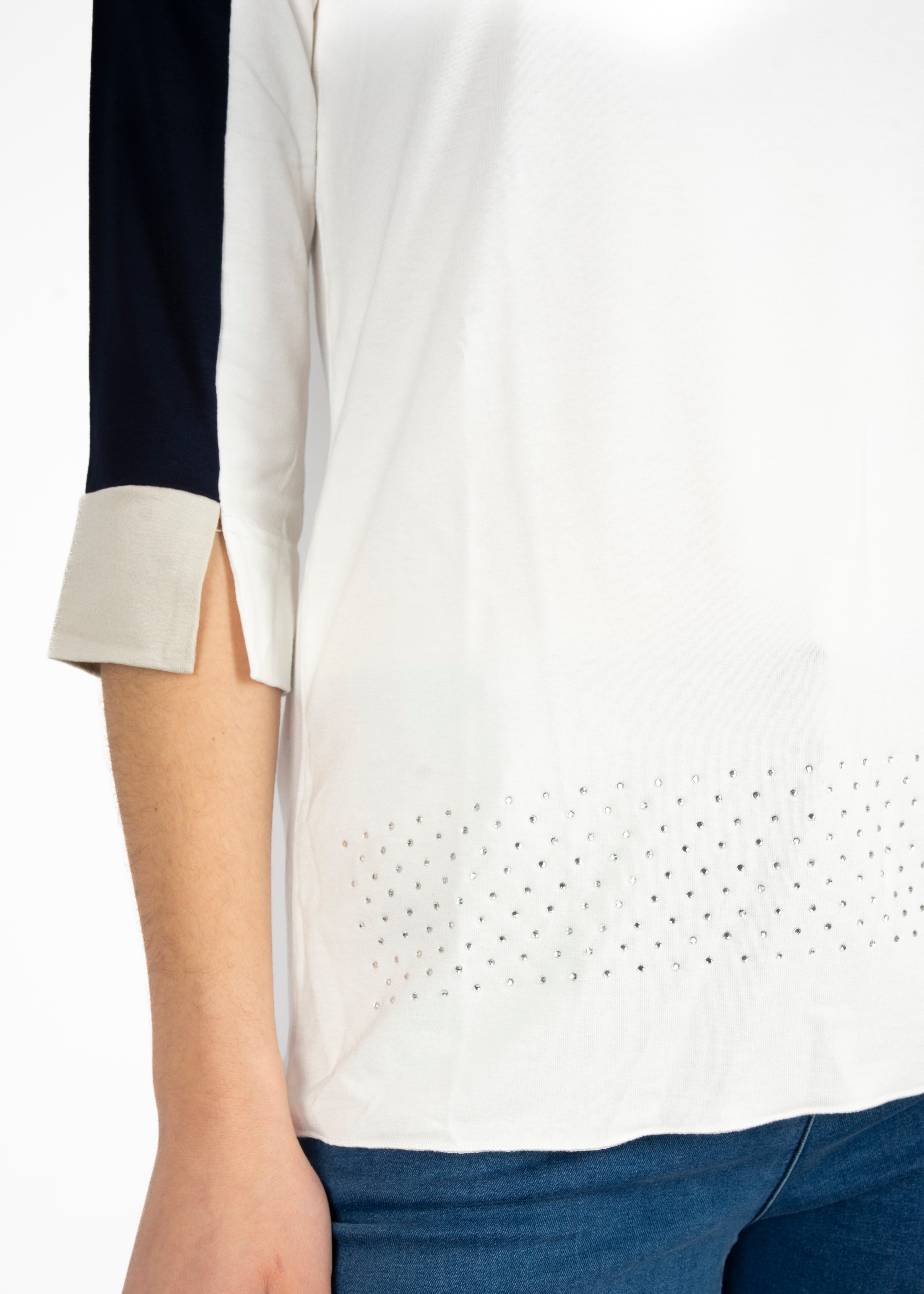 Maglia giro bicolore e strass 200