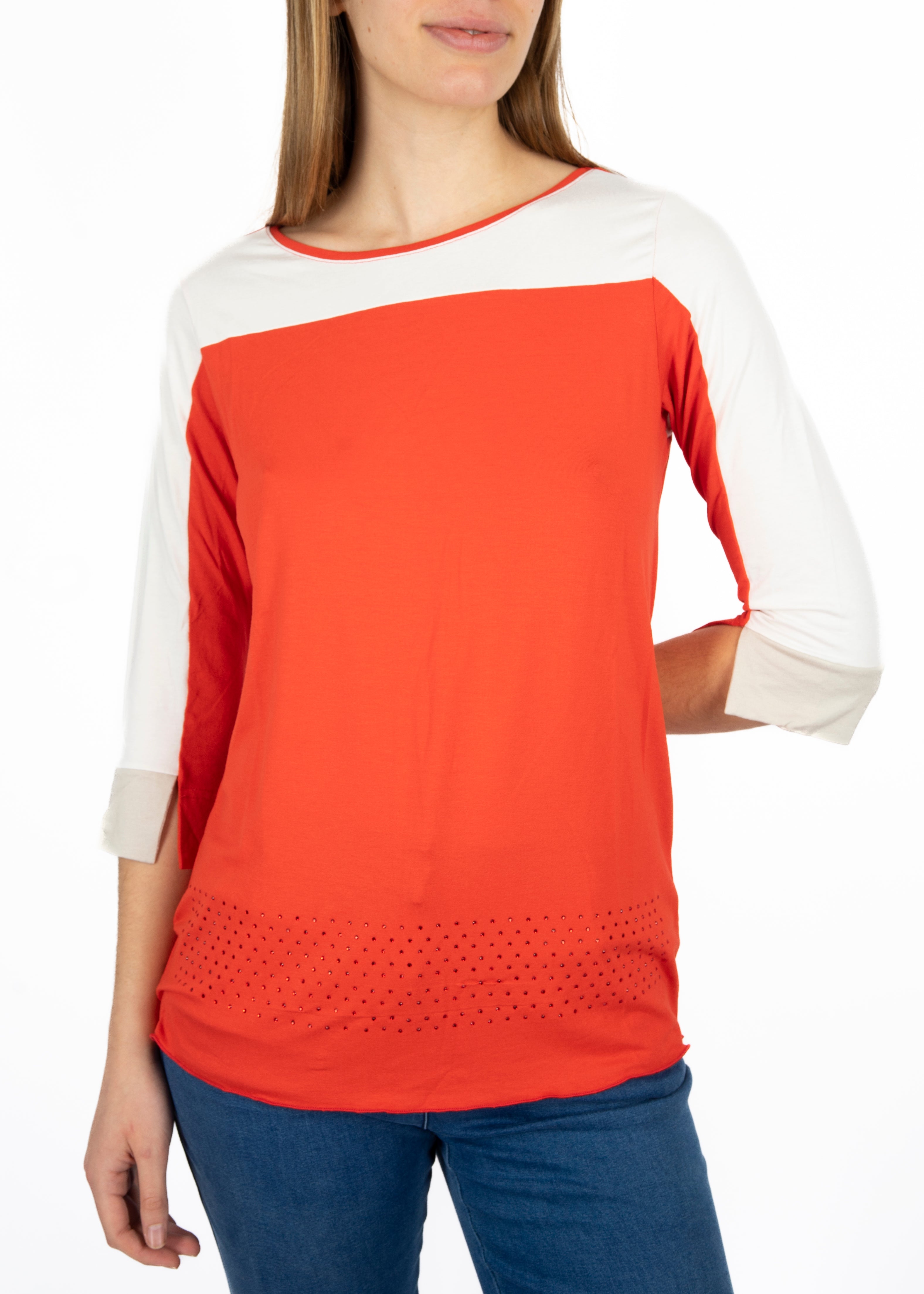 Maglia giro bicolore e strass 200