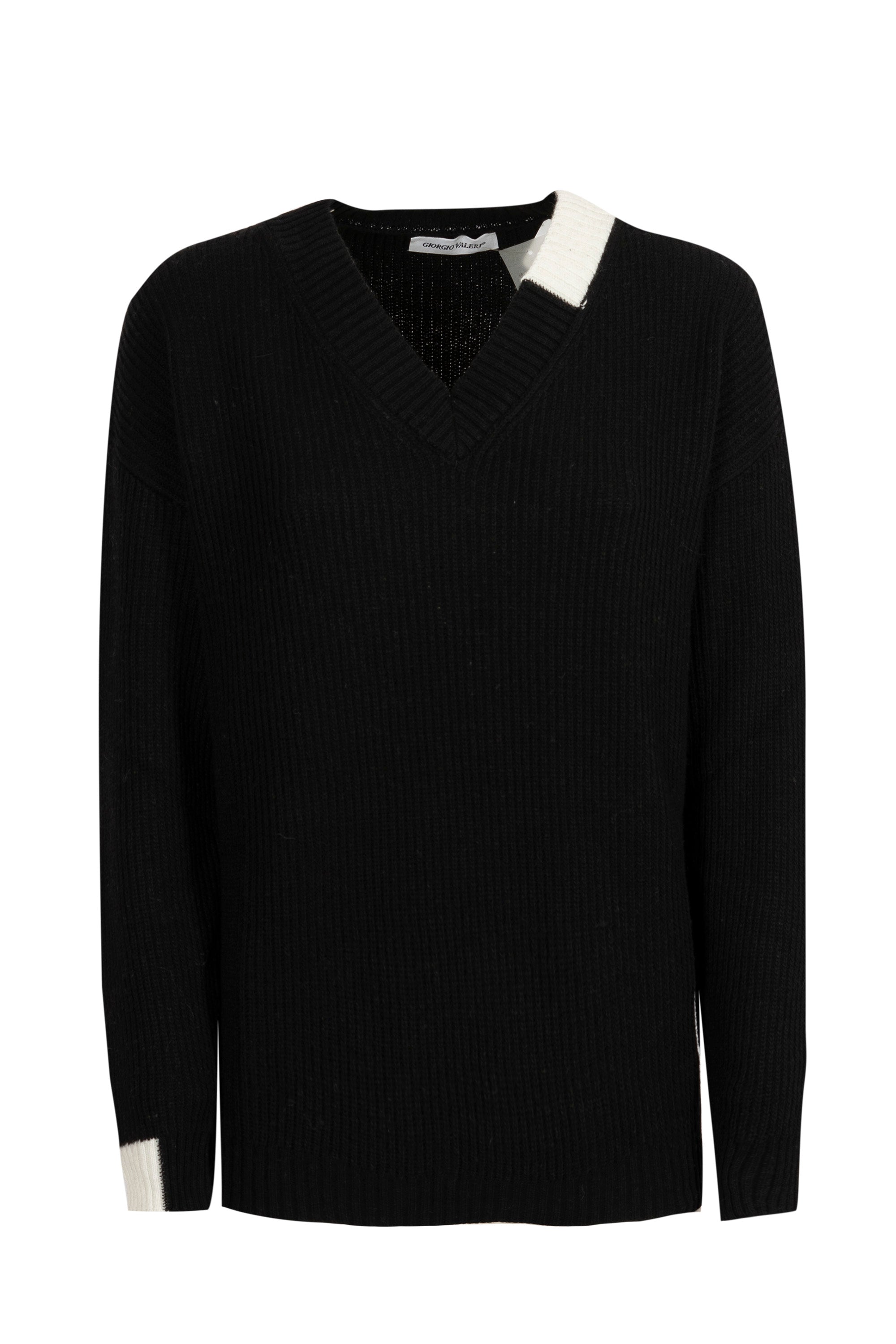 Maglia scollo a V bicolore costa inglese