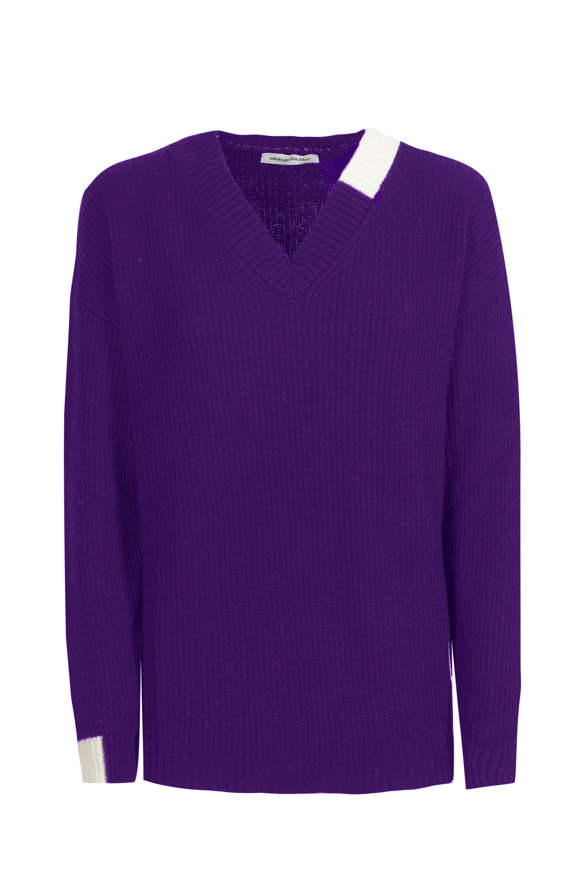 Maglia scollo a V bicolore costa inglese