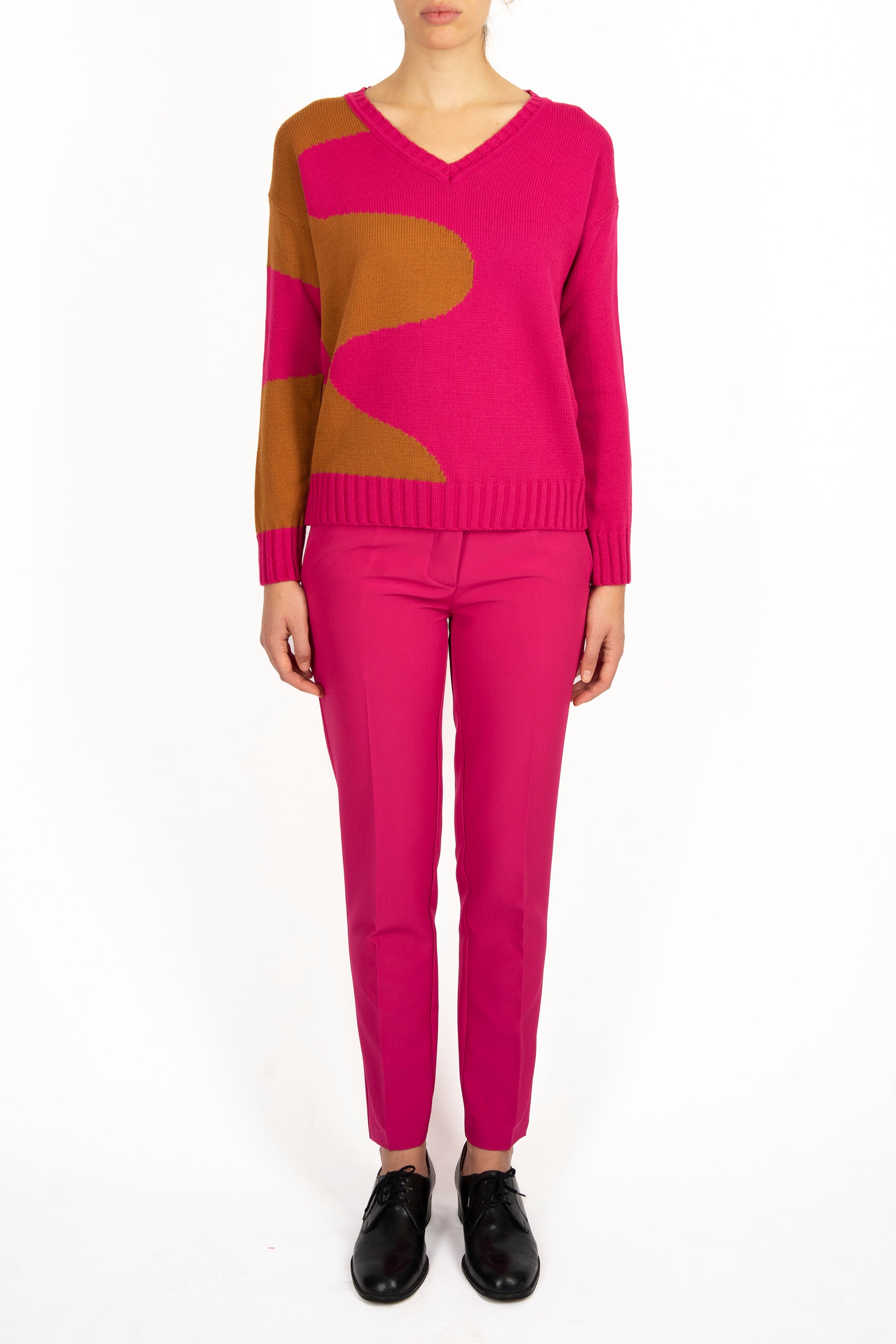 Maglia scollo a V intarsio onde +jacuard onde IFIGENIA