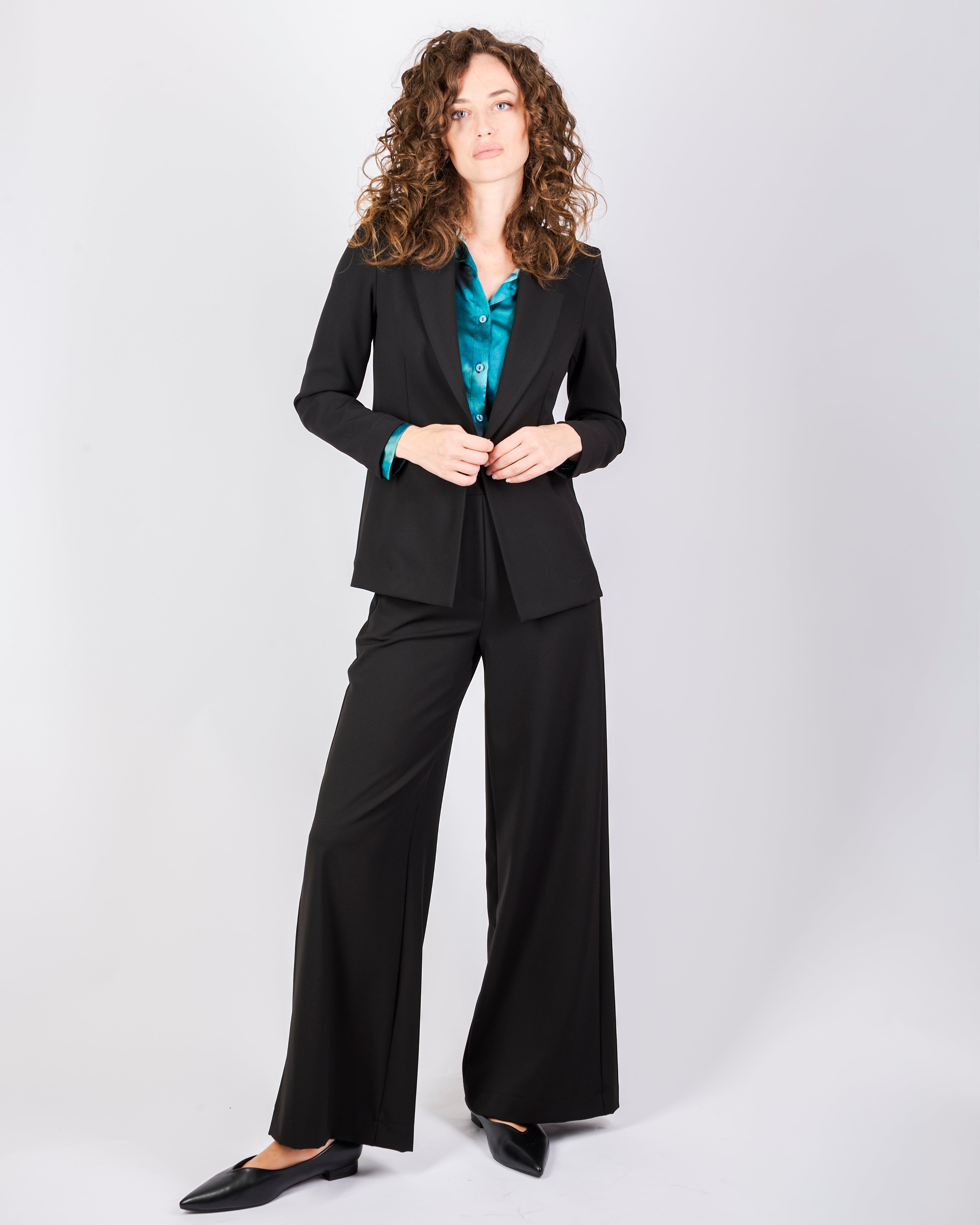 Pantalone fresco lana largo zip e bottone H143/25