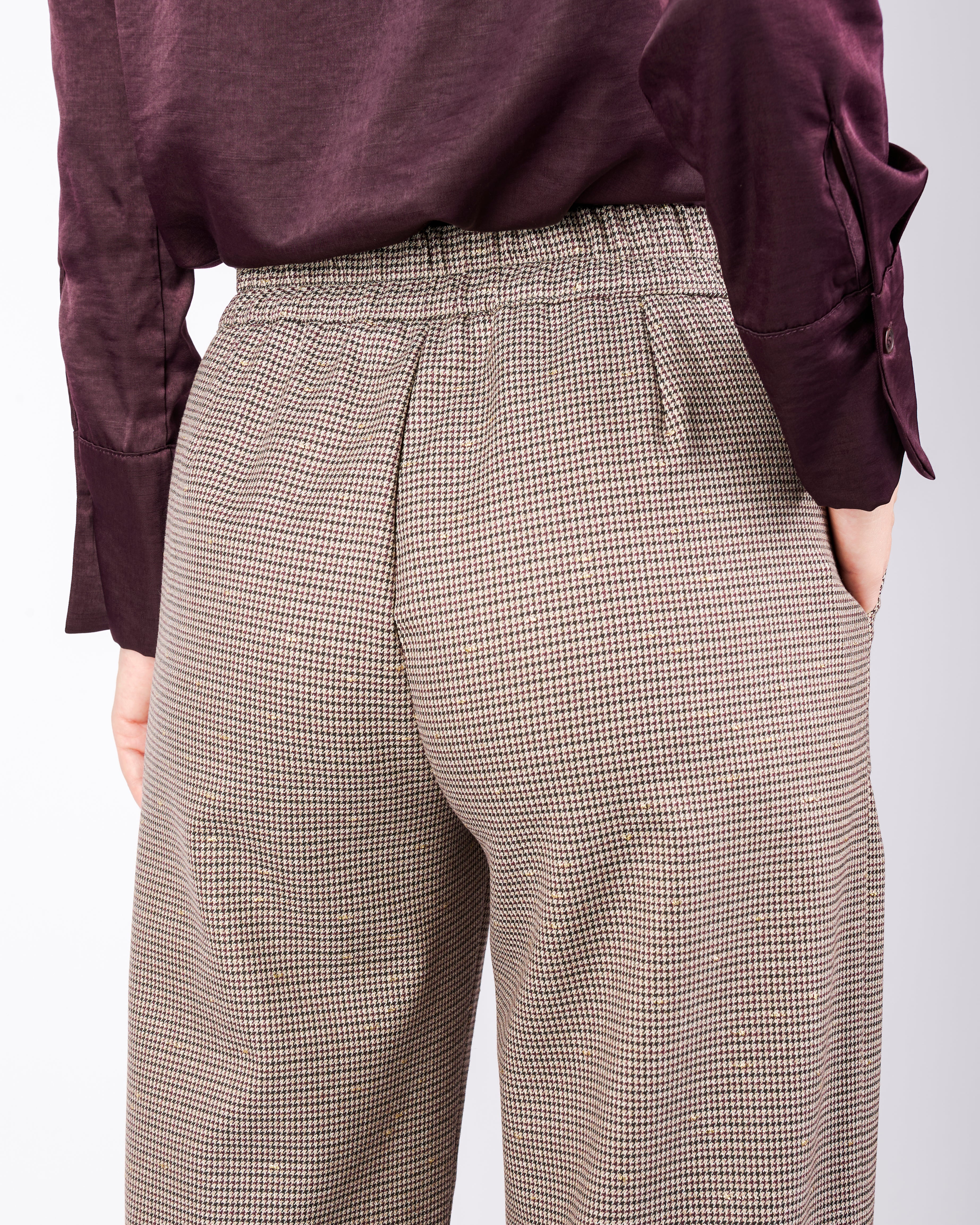 Pantalone palazzo micro quadro paillettes RUBINO
