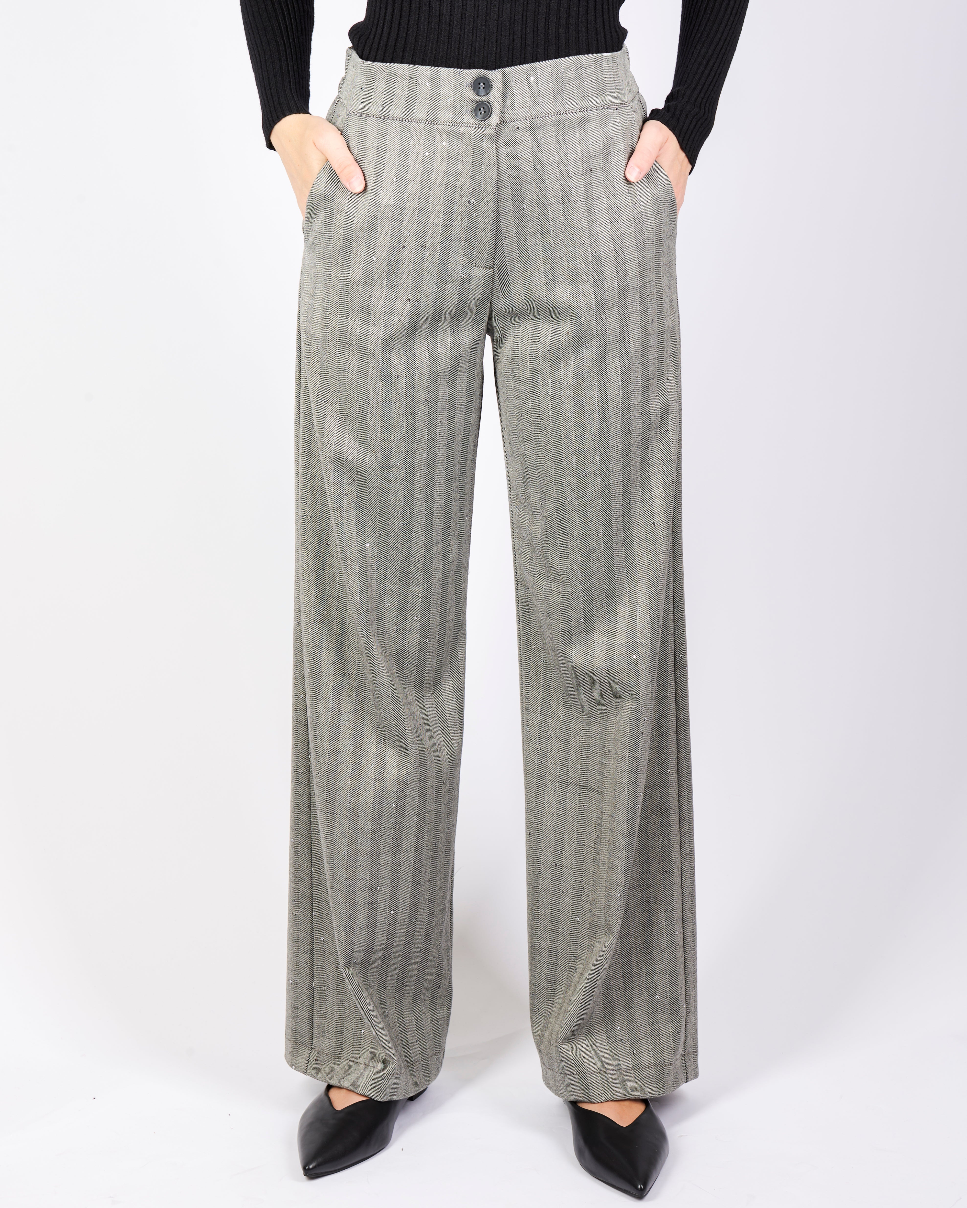 Pantalone palazzo spigato micr paillettes SMERALDO