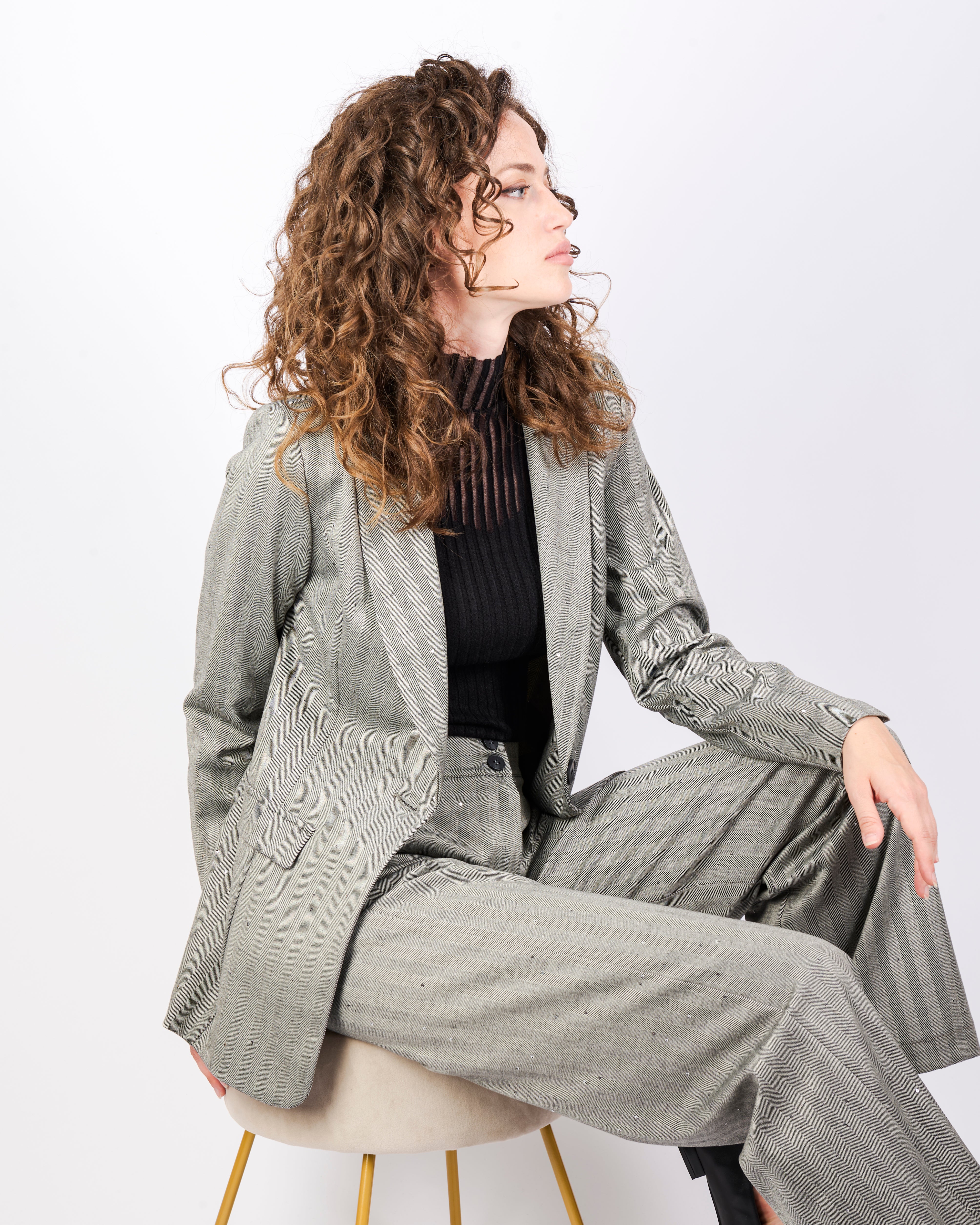 Pantalone palazzo spigato micr paillettes SMERALDO