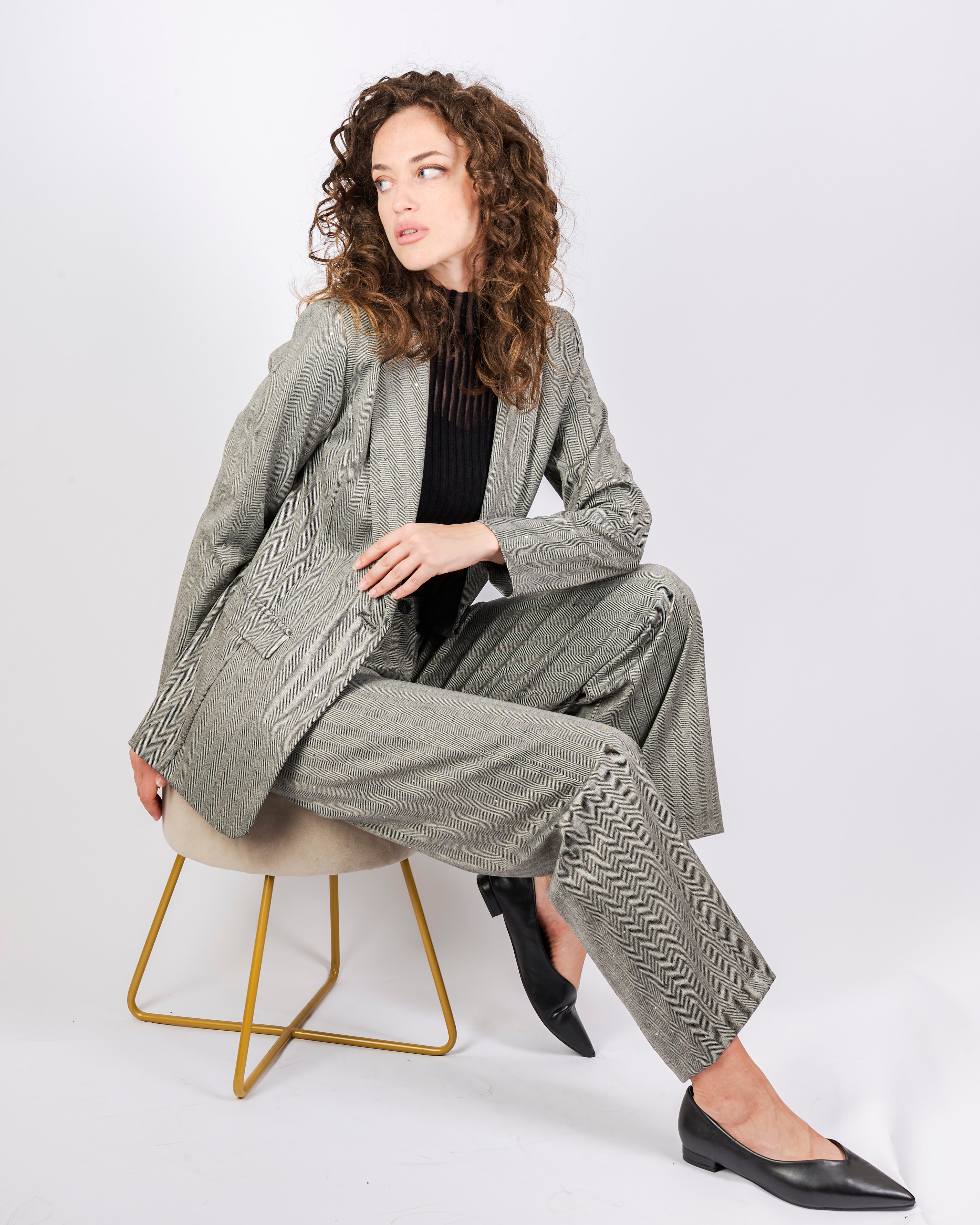 Pantalone palazzo spigato micr paillettes SMERALDO