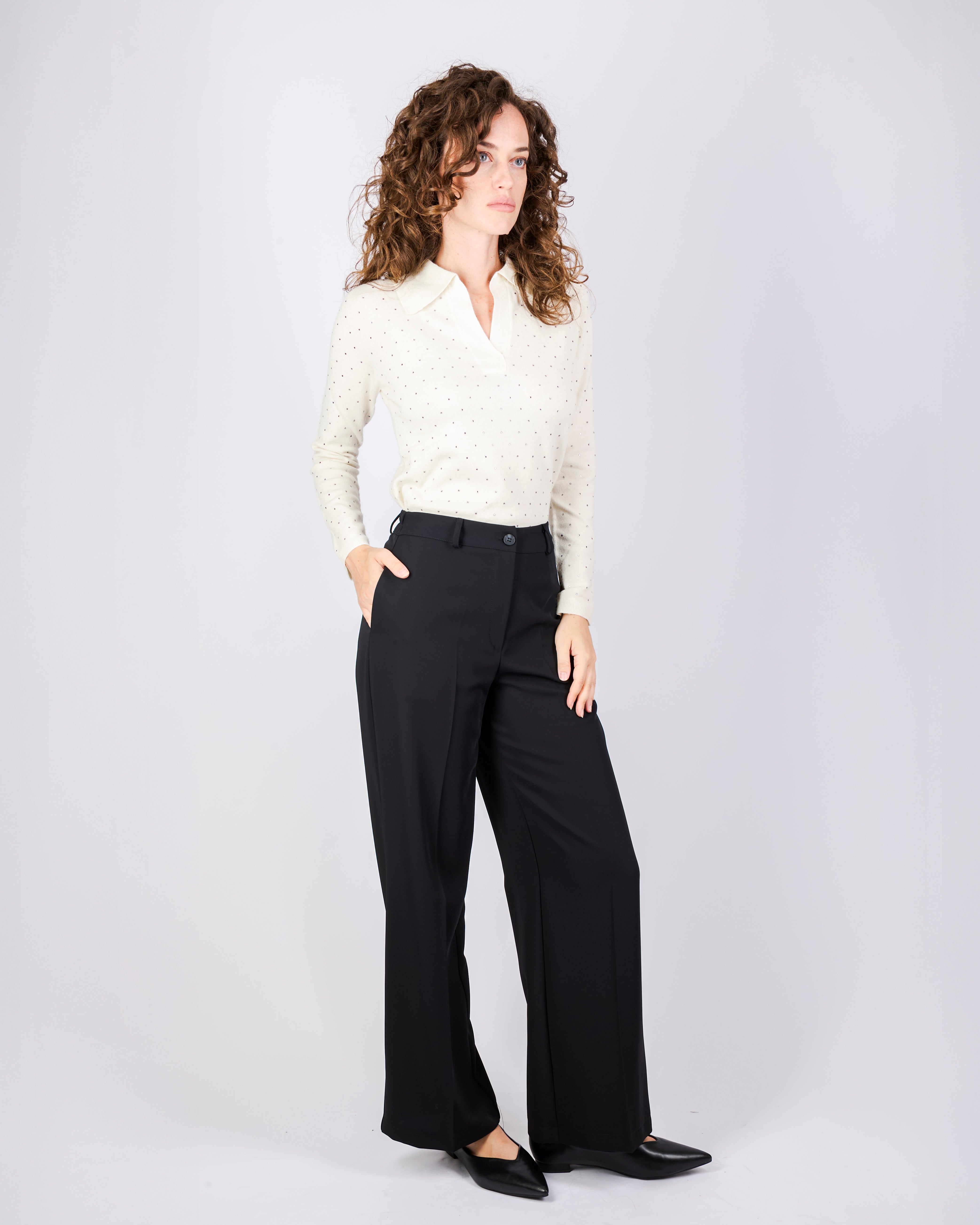 Pantalone largo elastico e bottone in cadì H168/24