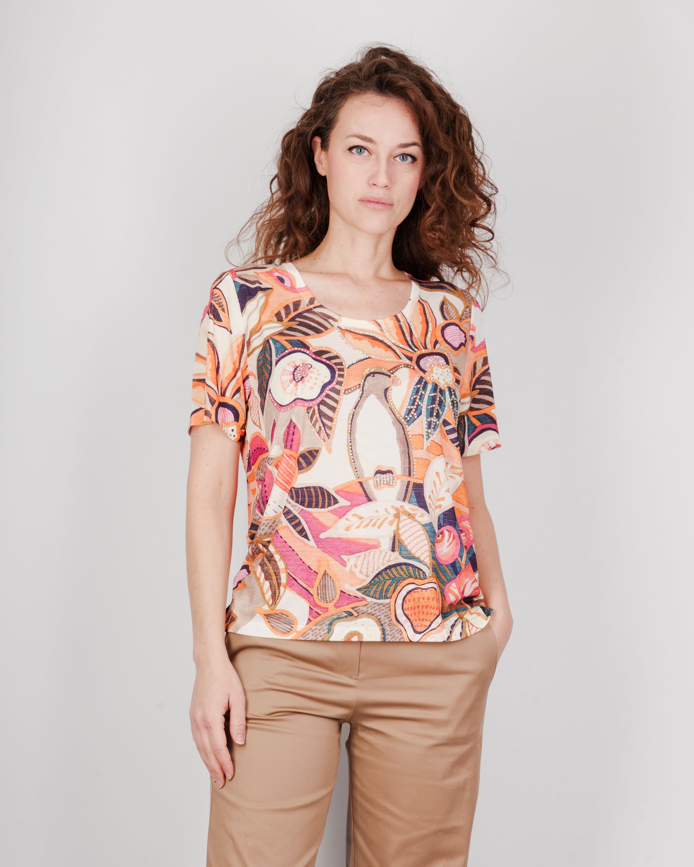 Maglia scollo Madonna disegno foglie 8142