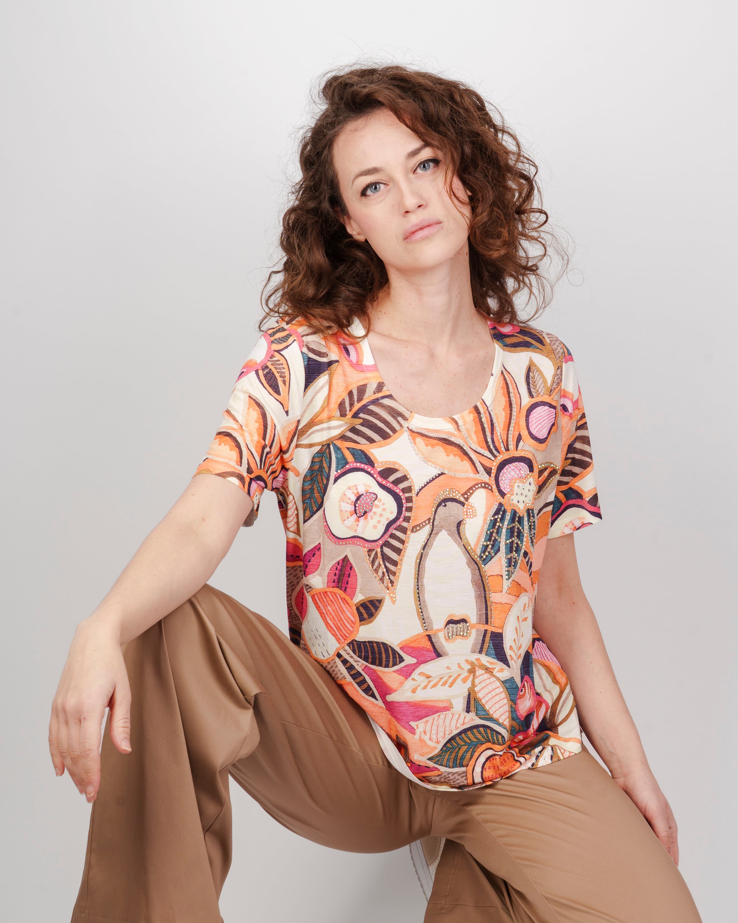 Maglia scollo Madonna disegno foglie 8142