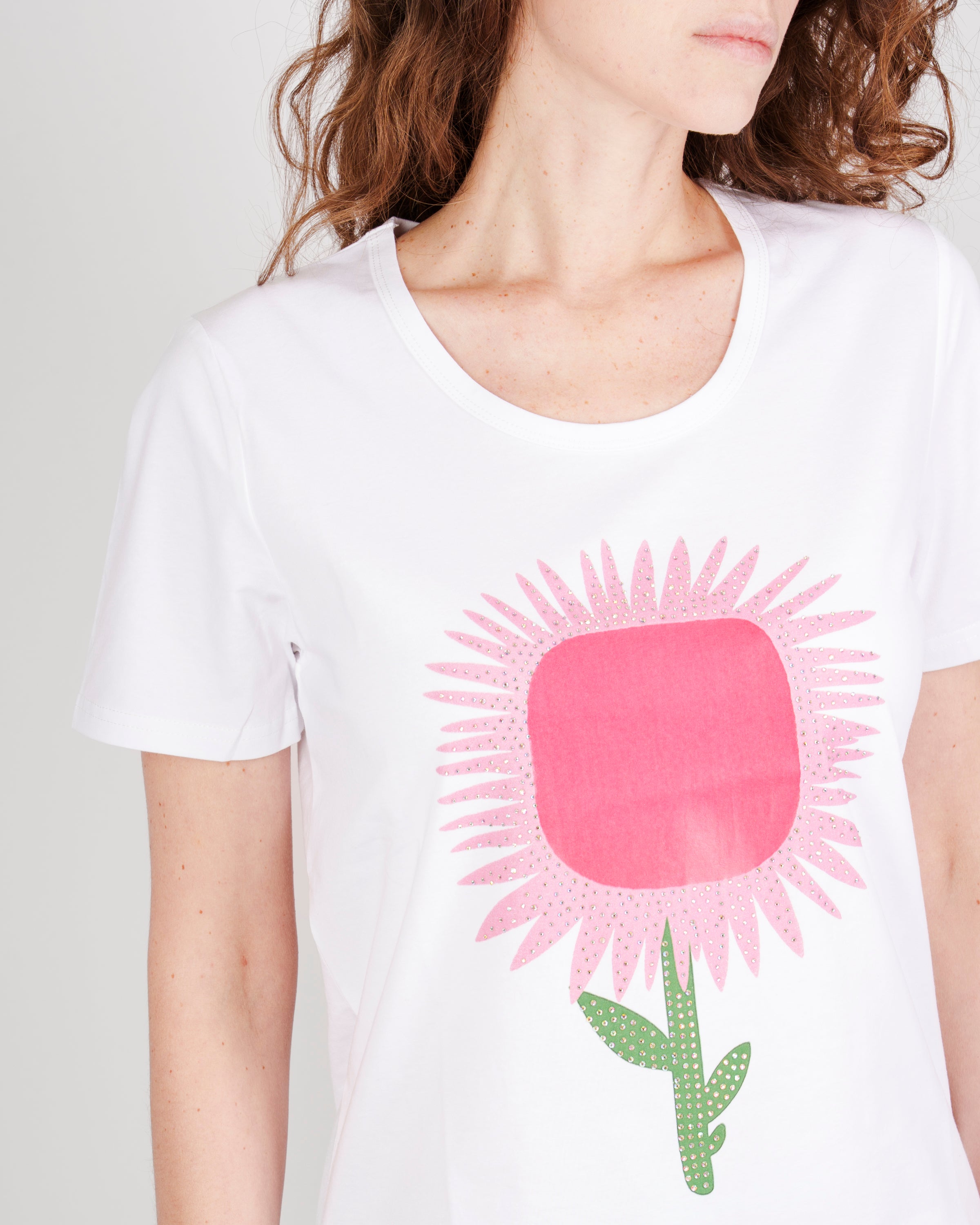 T-shirt scollo Madonna stampa fiore 5510