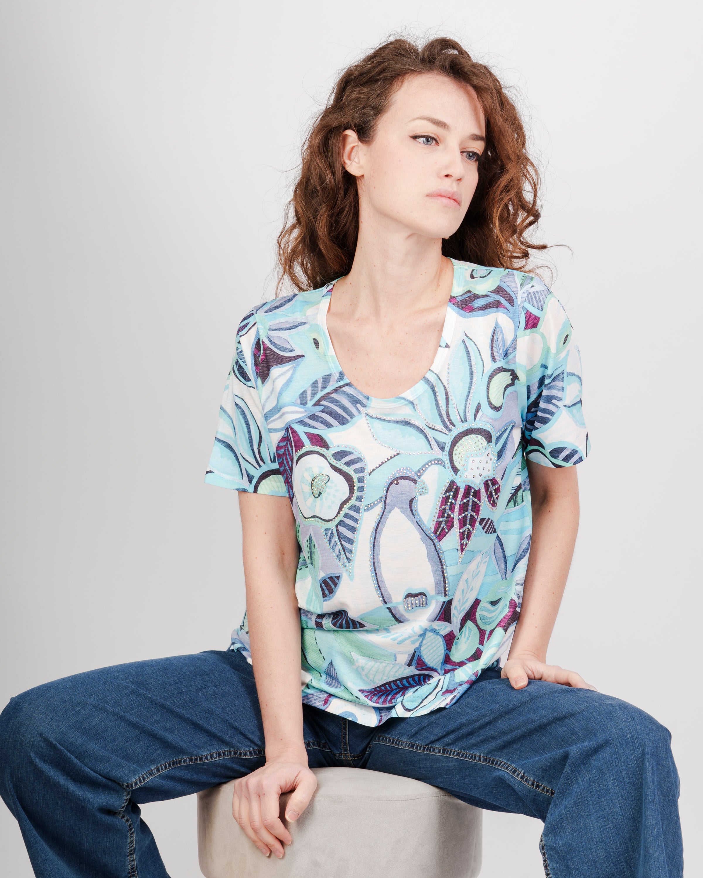 Maglia scollo Madonna disegno foglie 8142