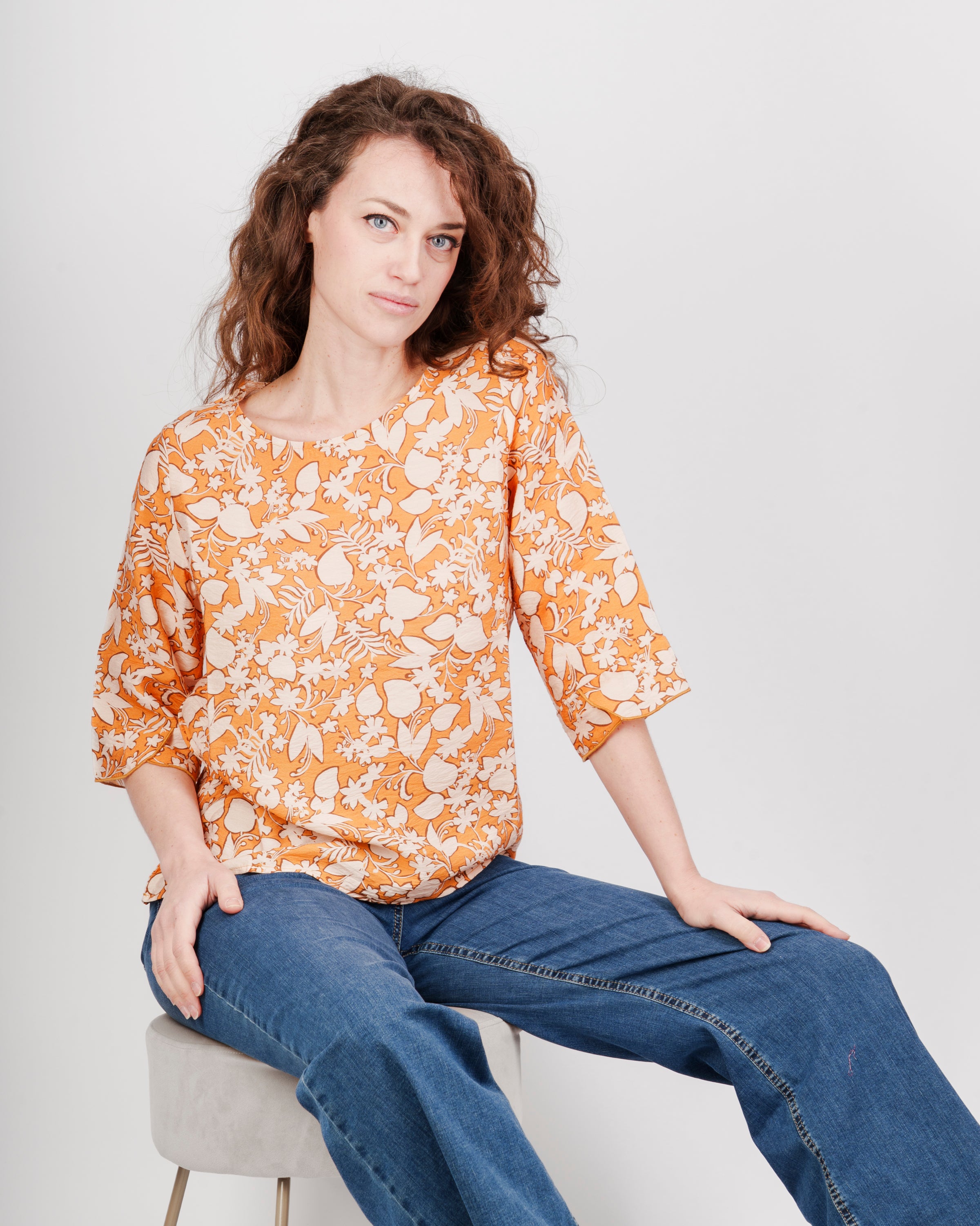 Maglia manica 3/4 stampa fiori S-181