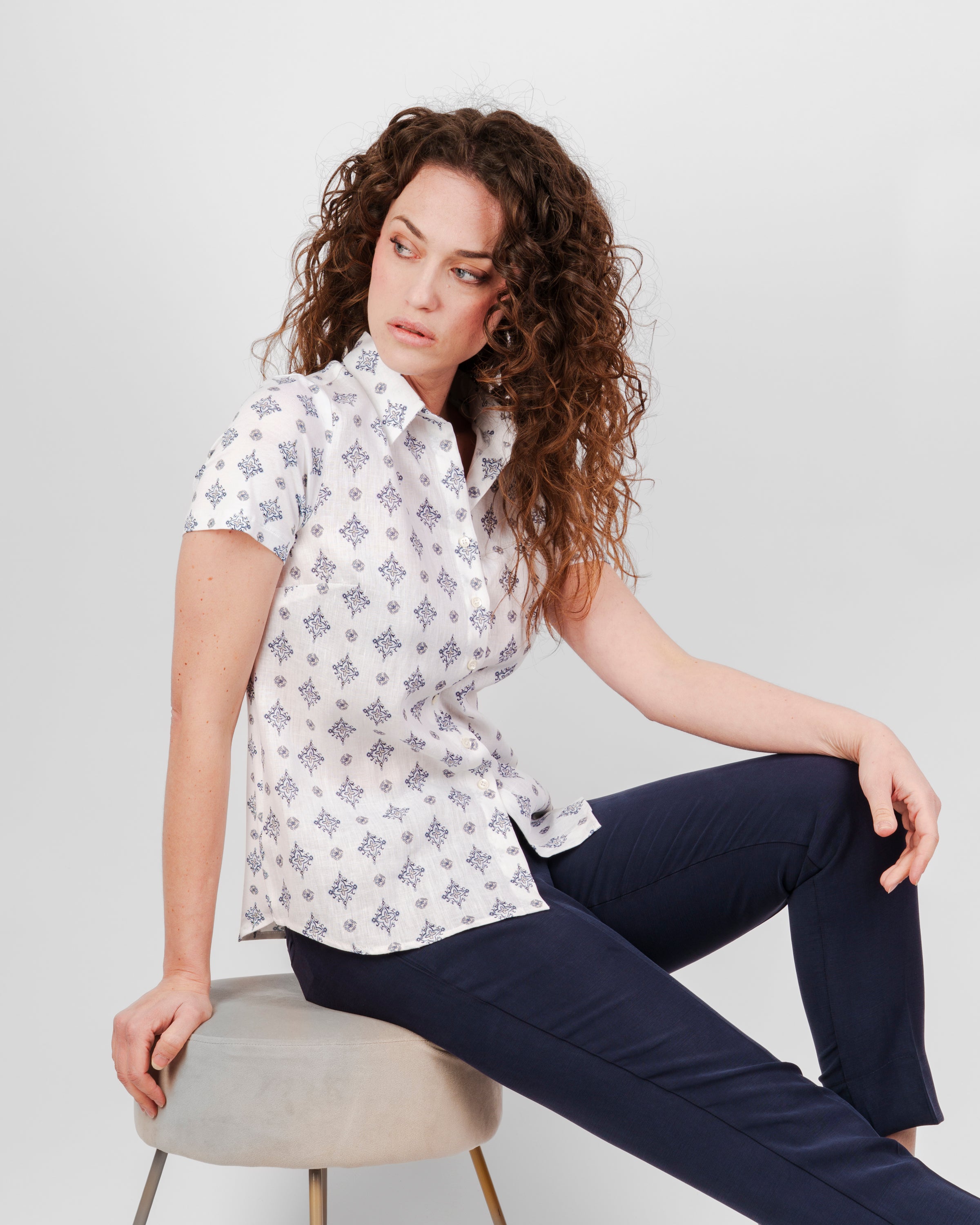 Camicia in lino micro stampa 26-36