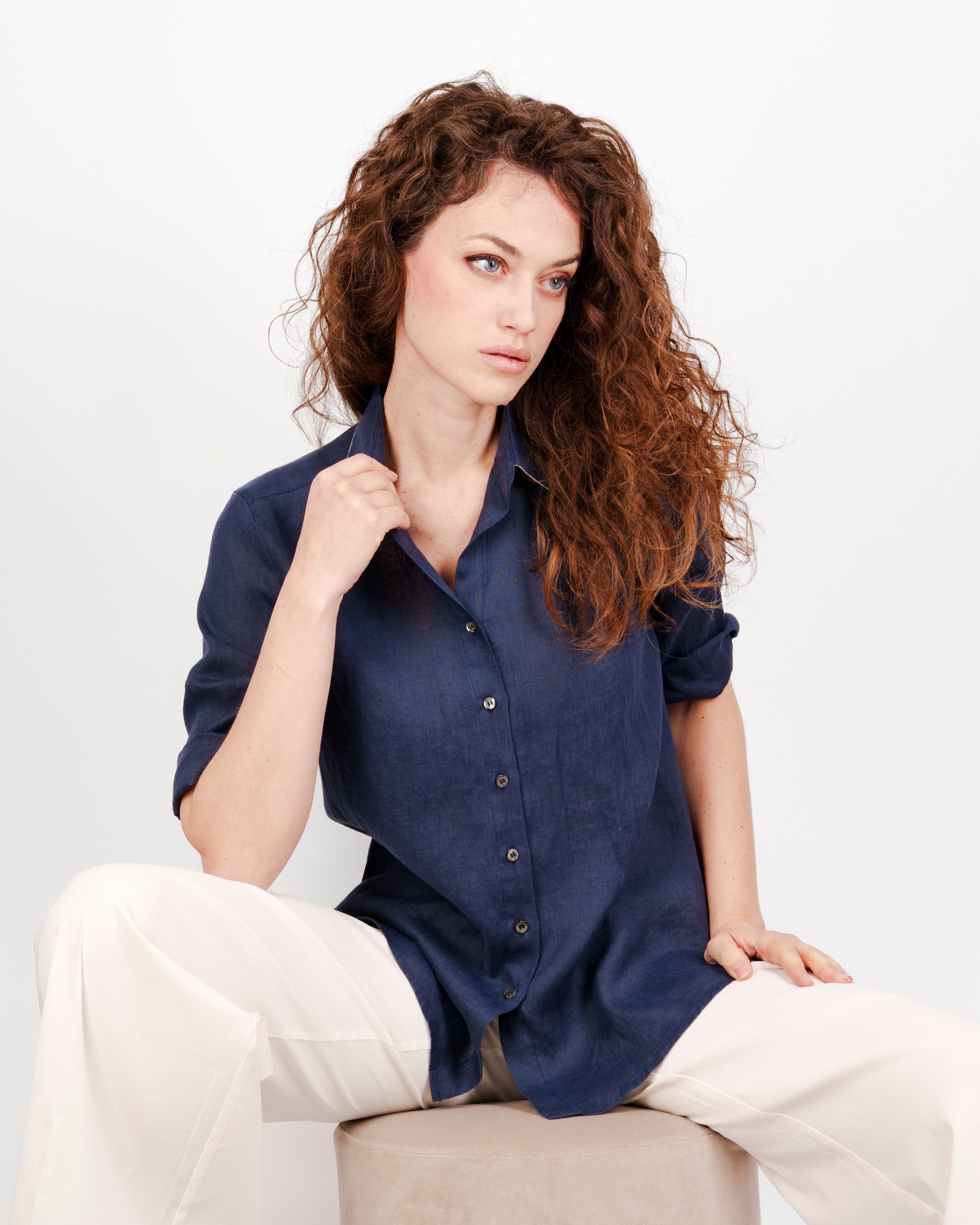 Camicia in puro lino bordo catenella 26-03