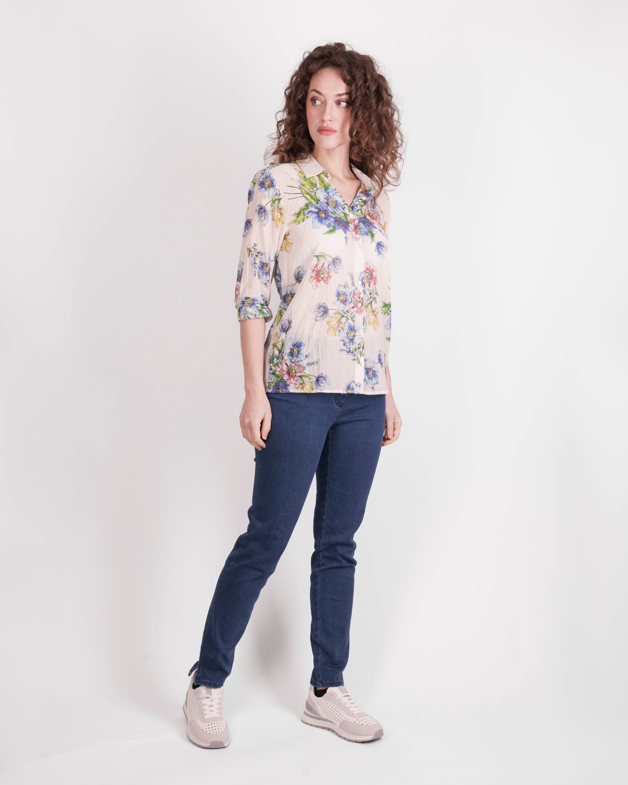 Camicia in cotone fantasia fiori 26-119