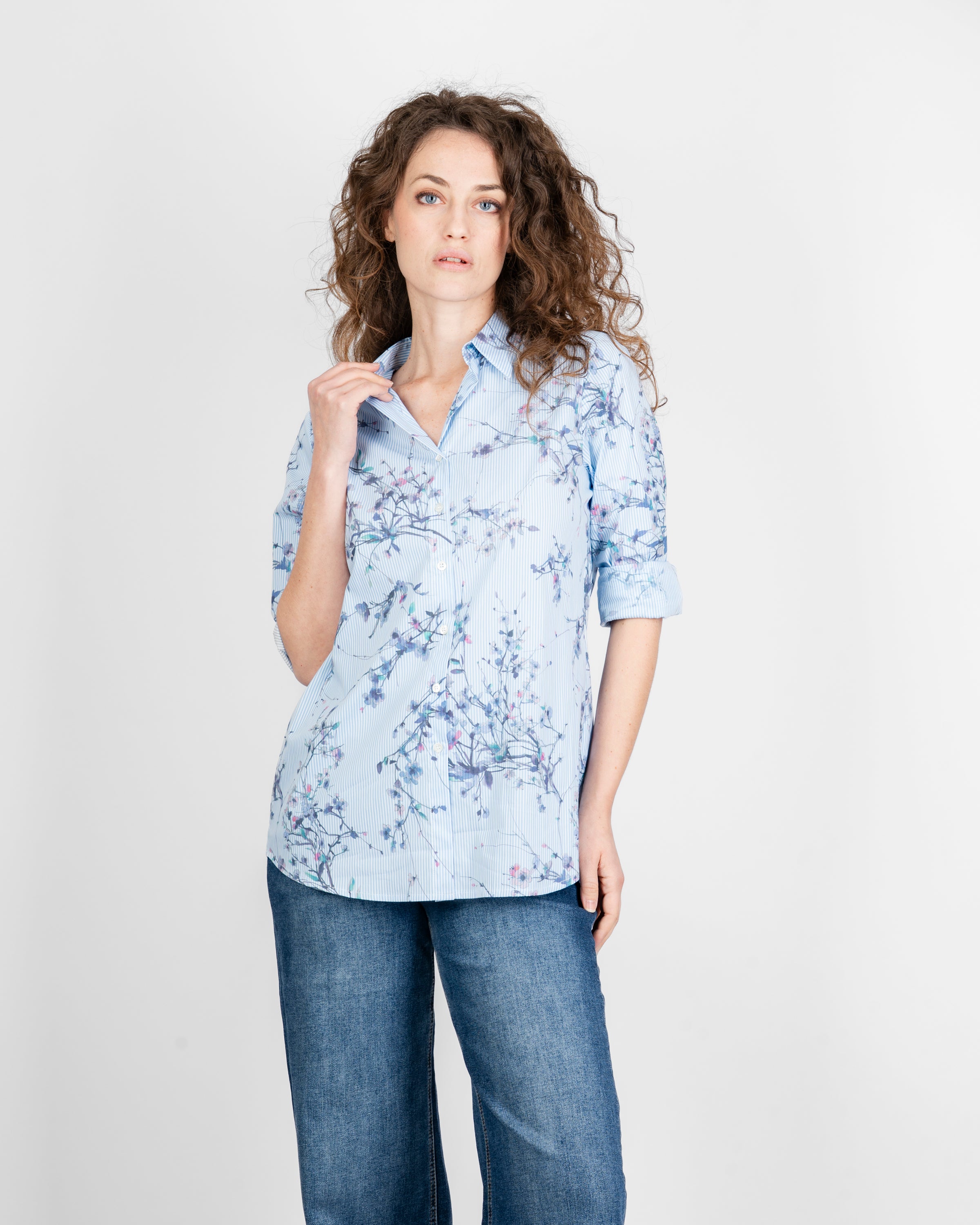 Camicia fantasia rigatino e fiori 26-89