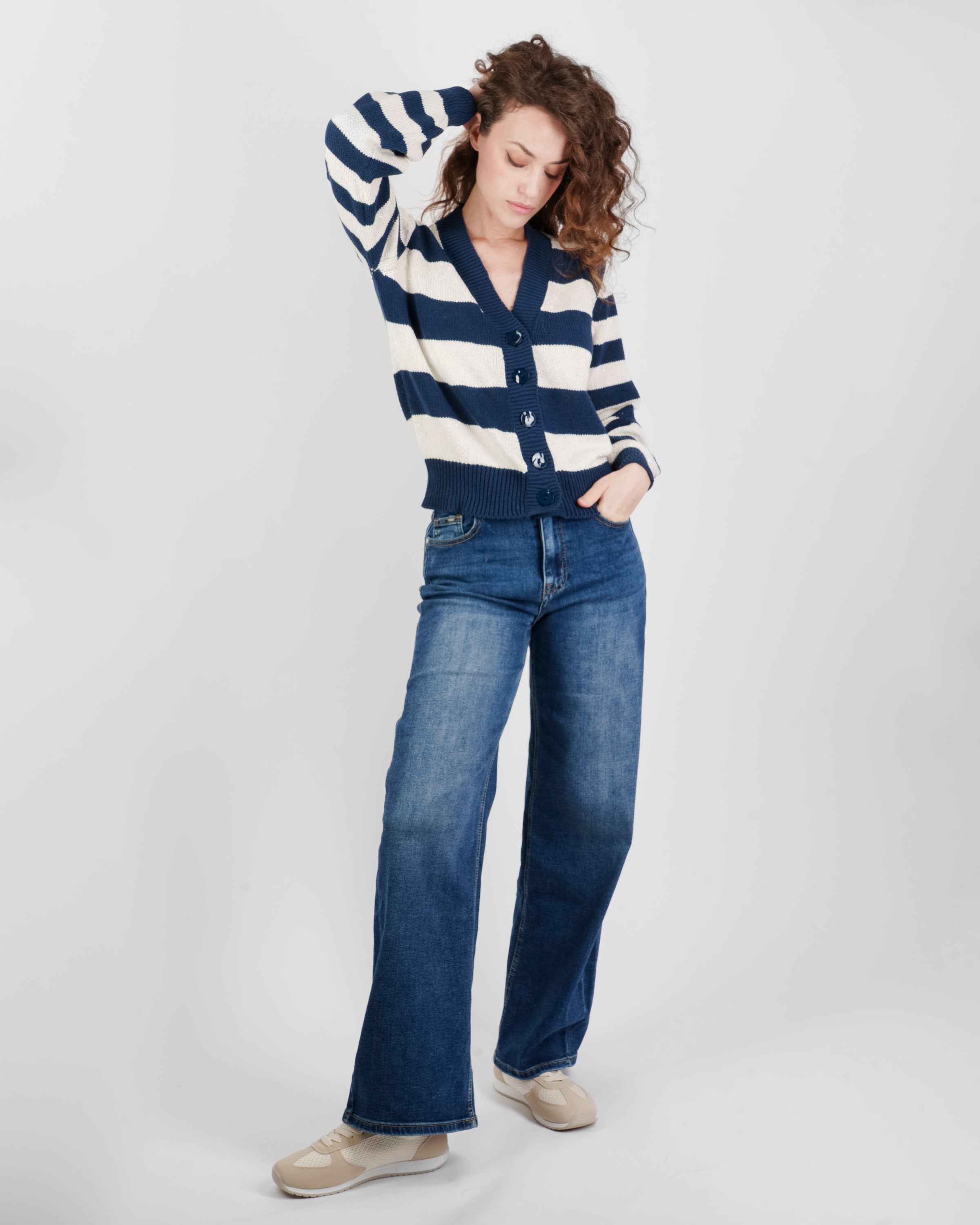 Cardigan bottoni righe micro paillettes 16052
