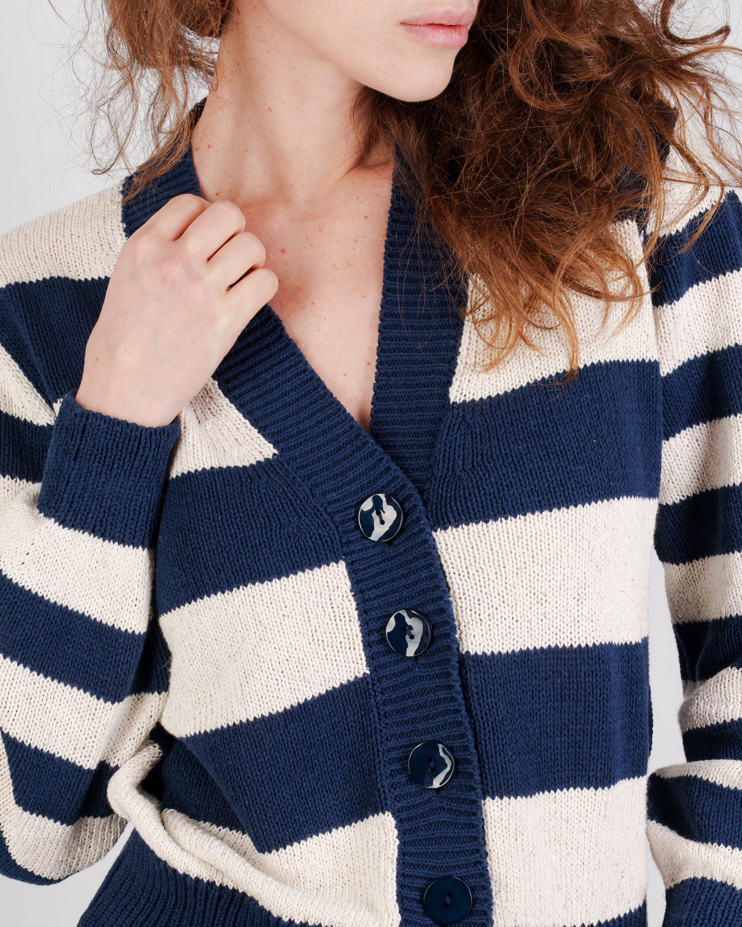 Cardigan botton righe micro paillettes 16052