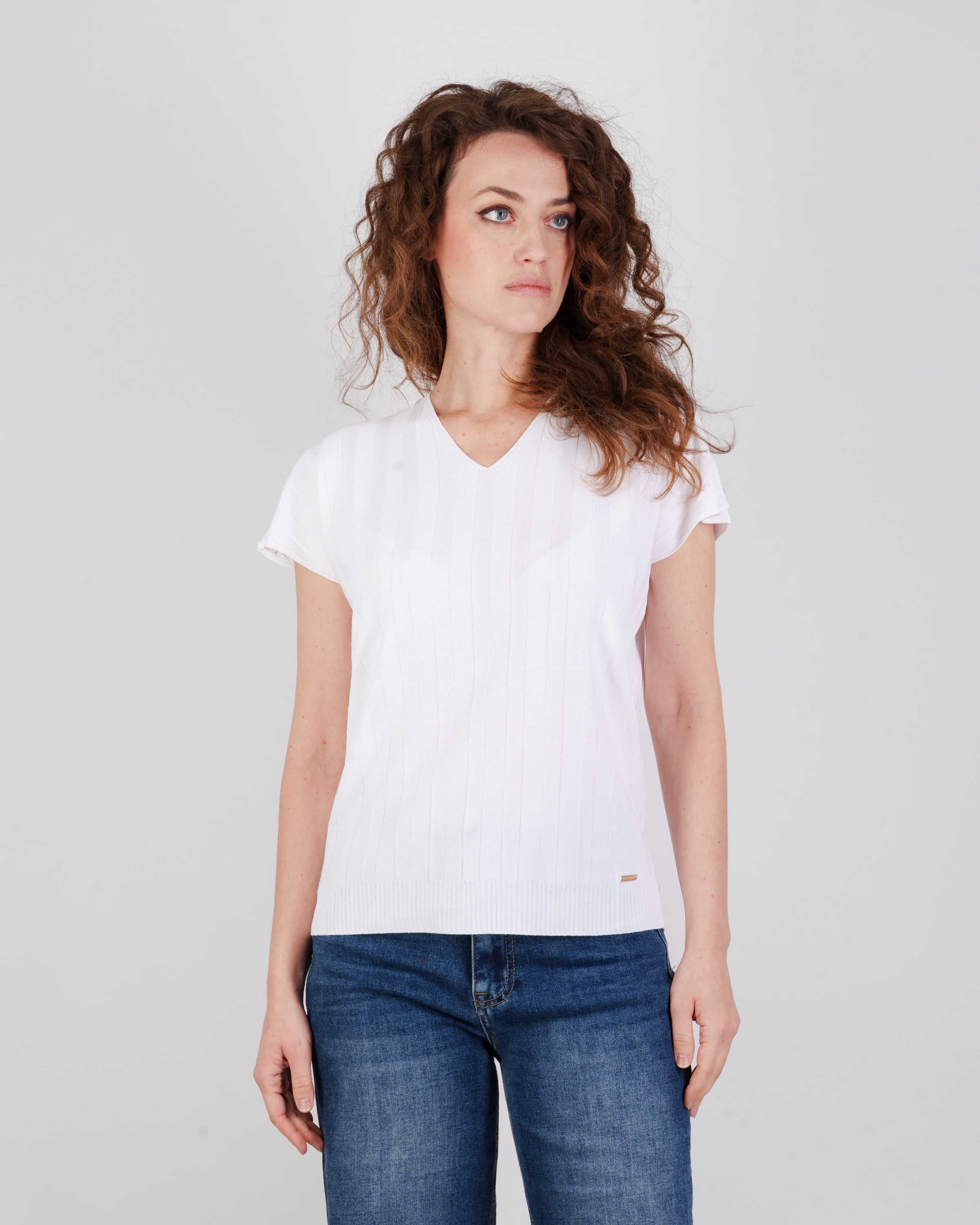 Maglia scollo a V motivo coste 92428