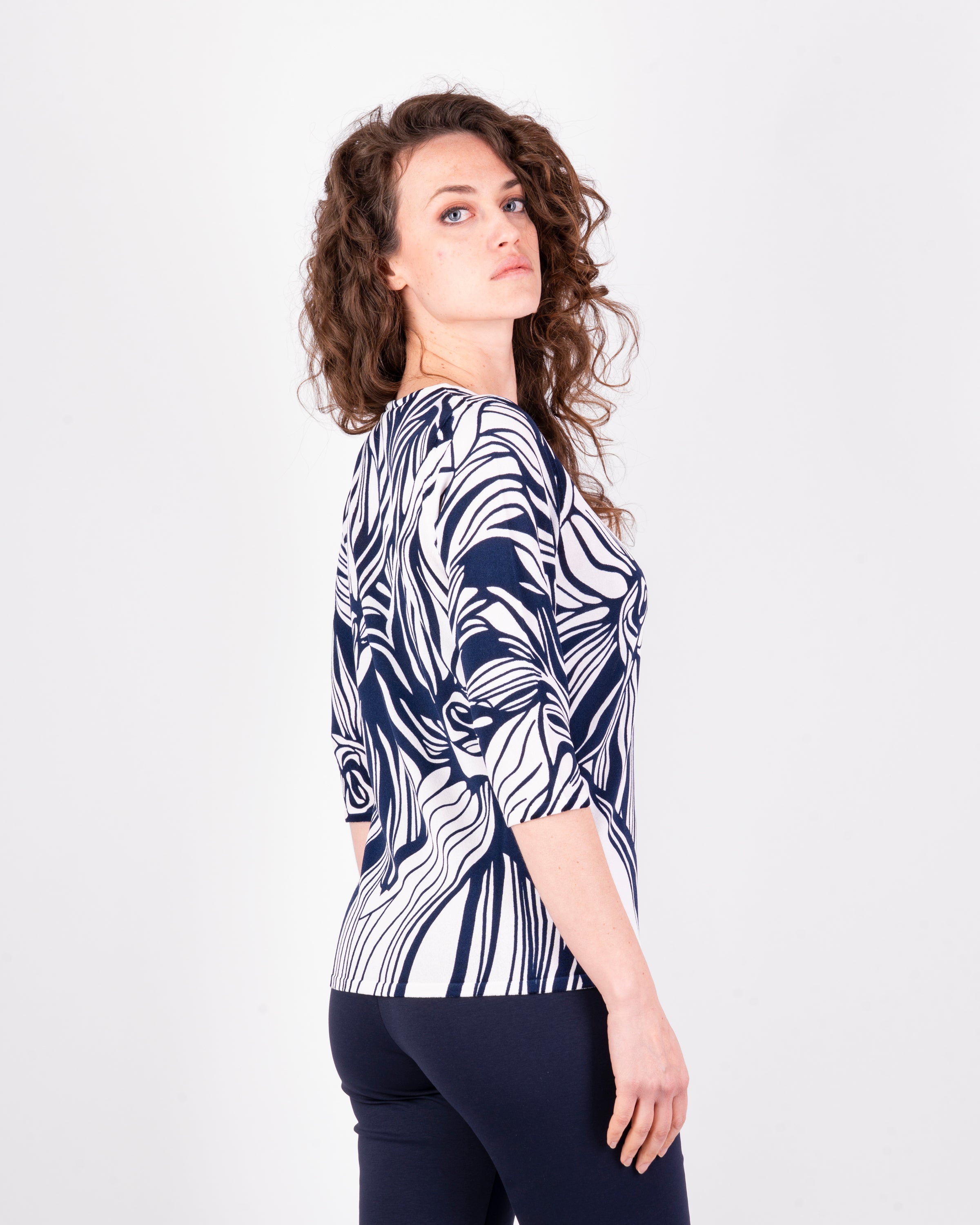 Girocollo manica 3/4 viscosa fantasia 7602SR