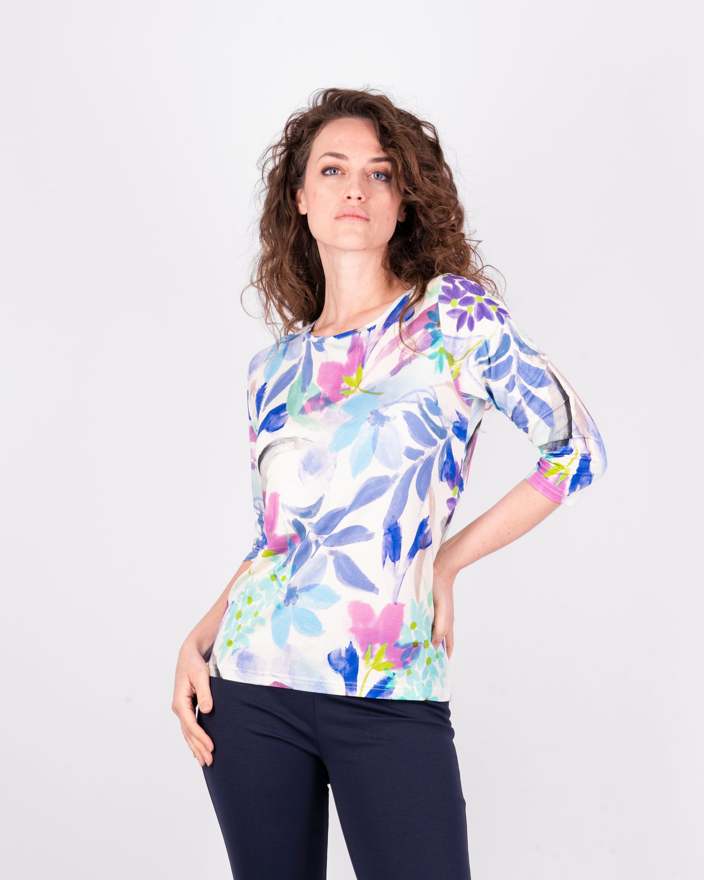 Maglia manica 3/4 in jersey fantasia 605-02