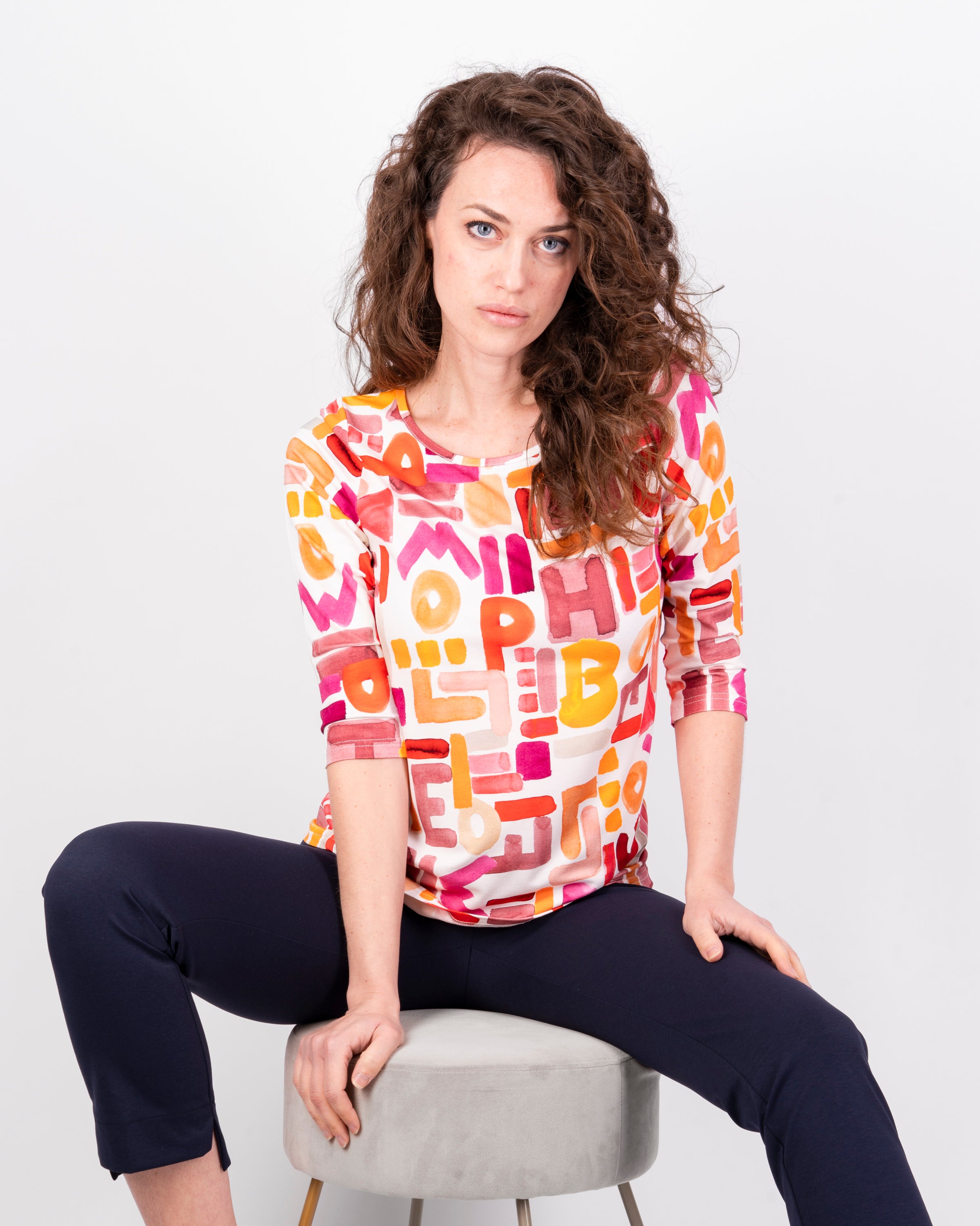Maglia manica 3/4 fantasia Lettering 605-07