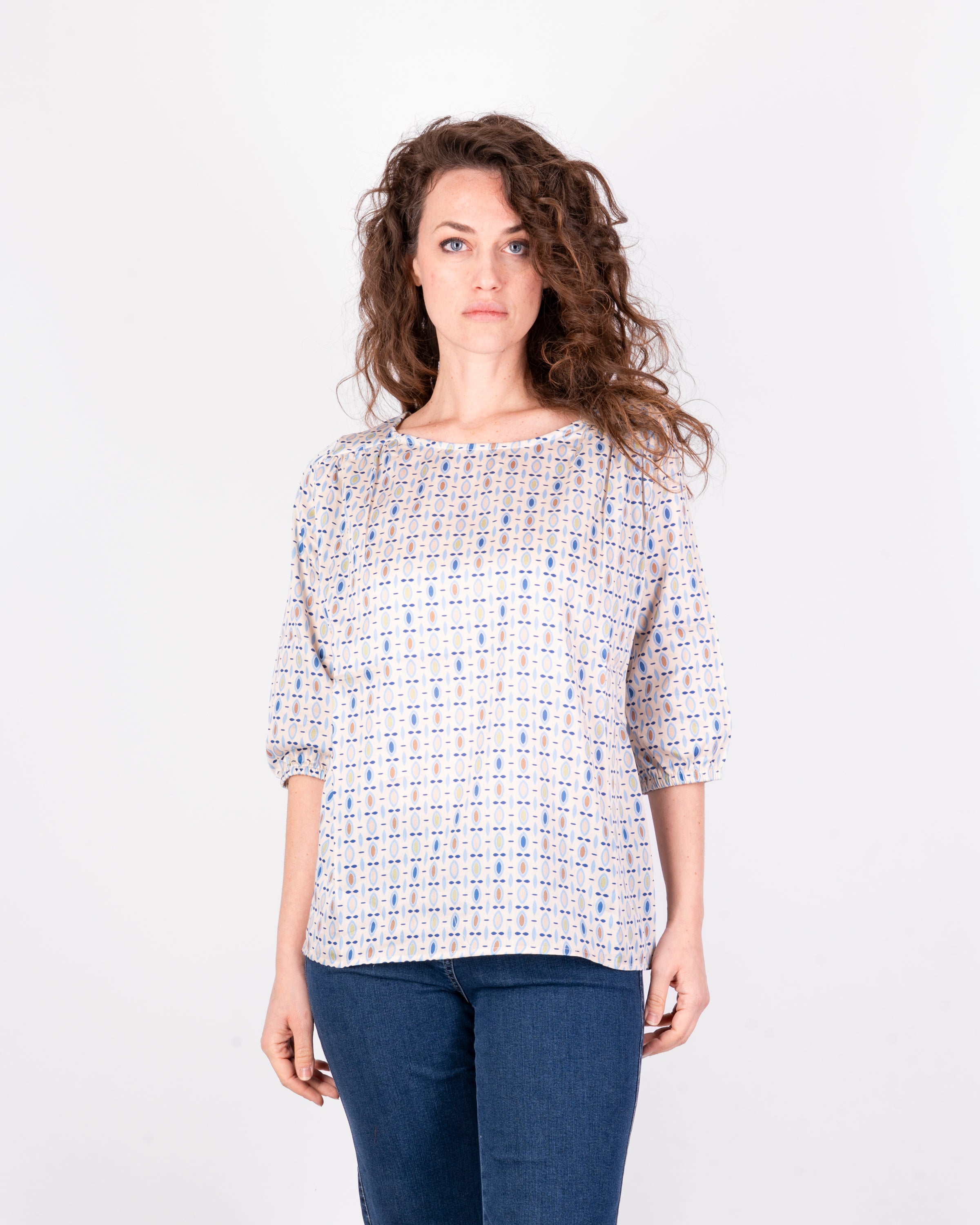 Blusa manica 3/4 in cotone lucido S-110