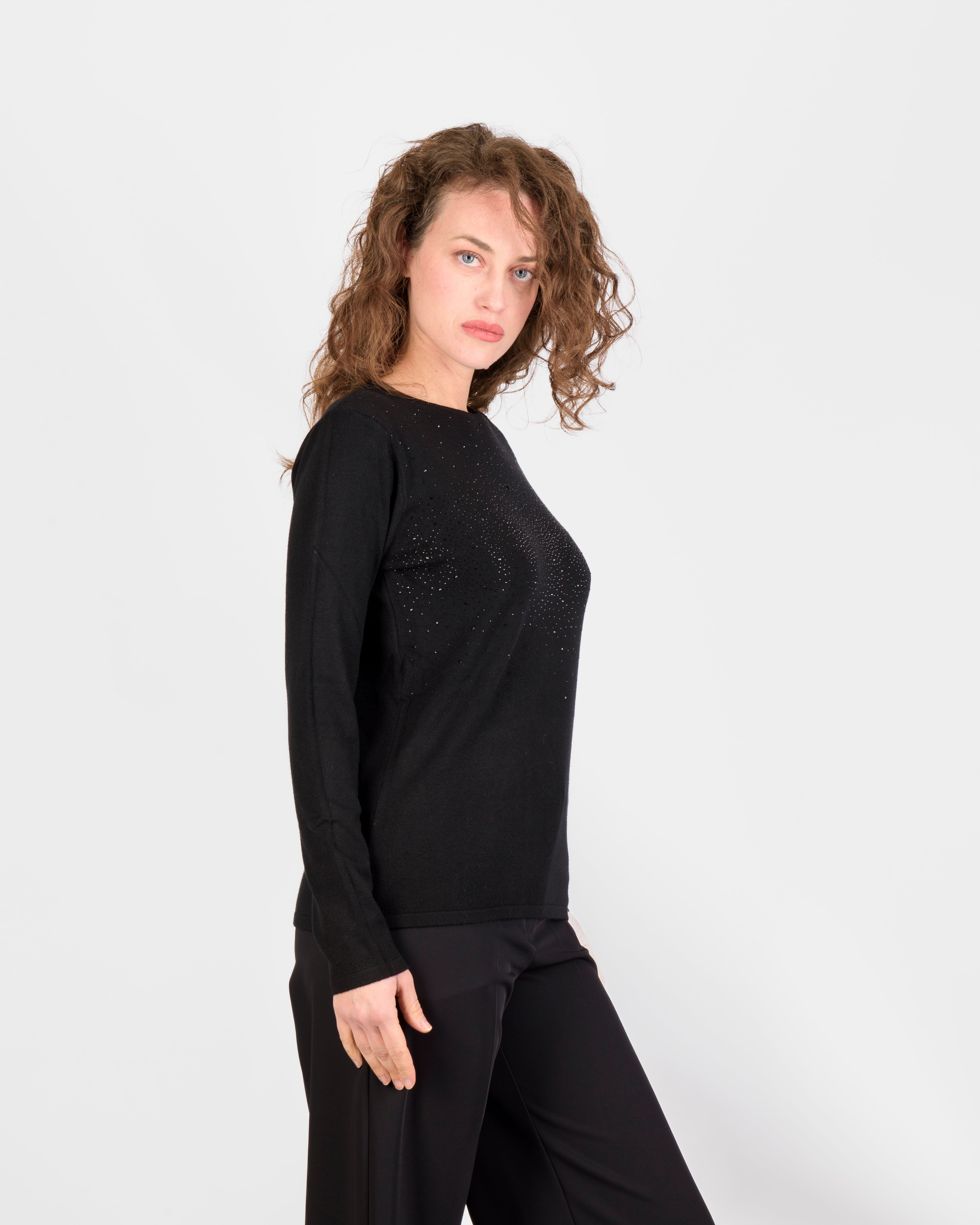 Maglia girocollo pioggia strass 5937