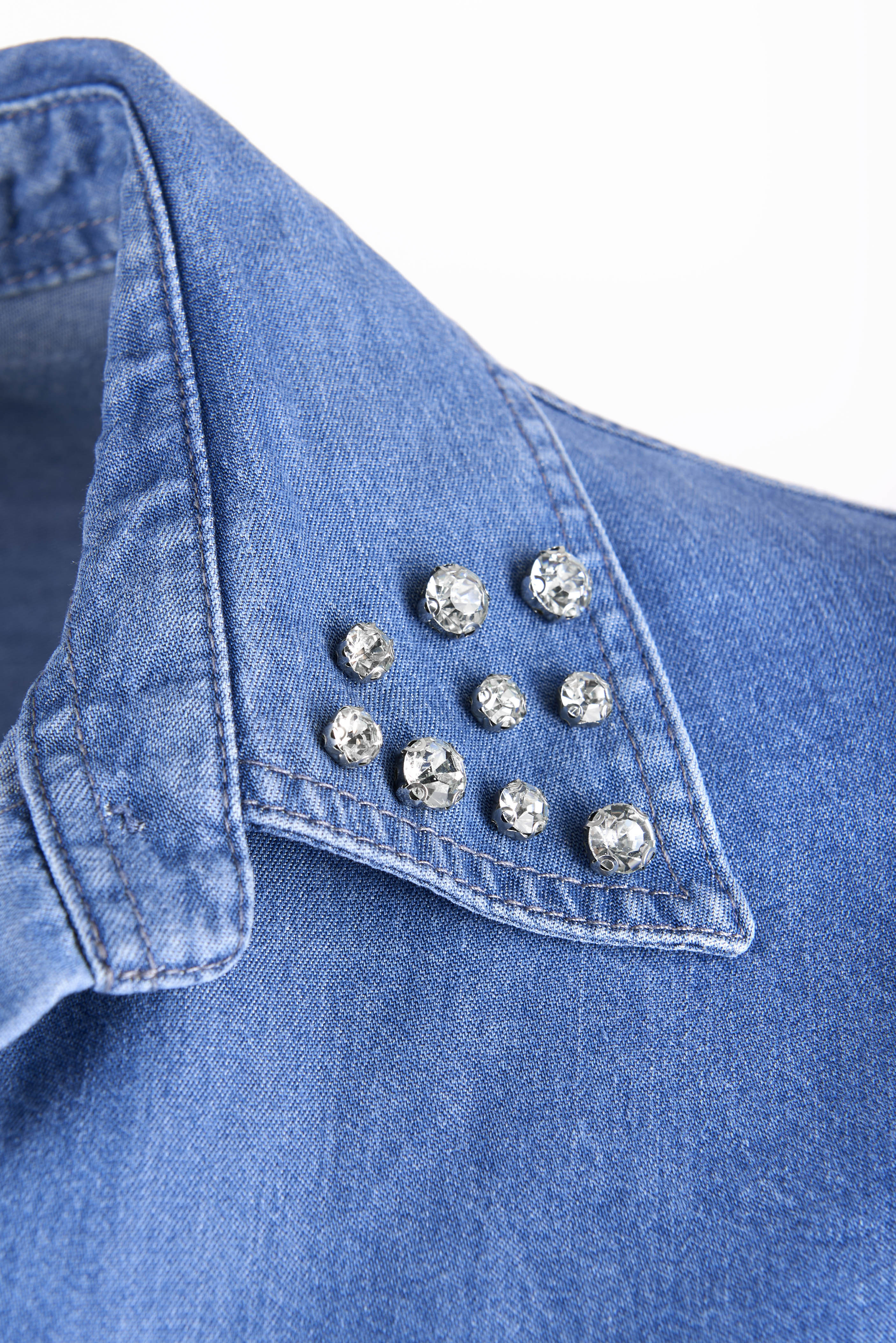 Camicia jeans leggero strass collo 2457