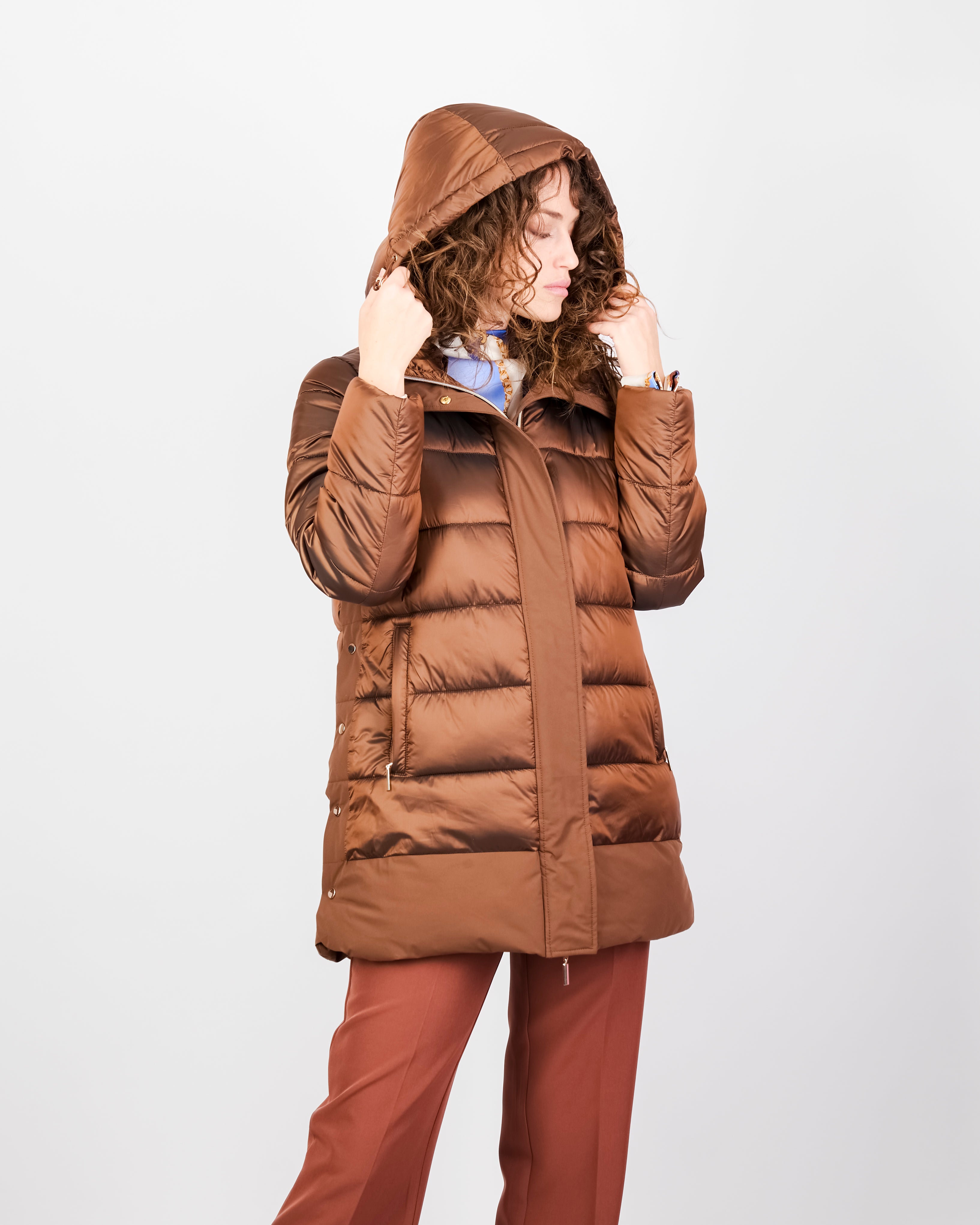 Piumino zip bottoni e cappuccio eco piuma TINA