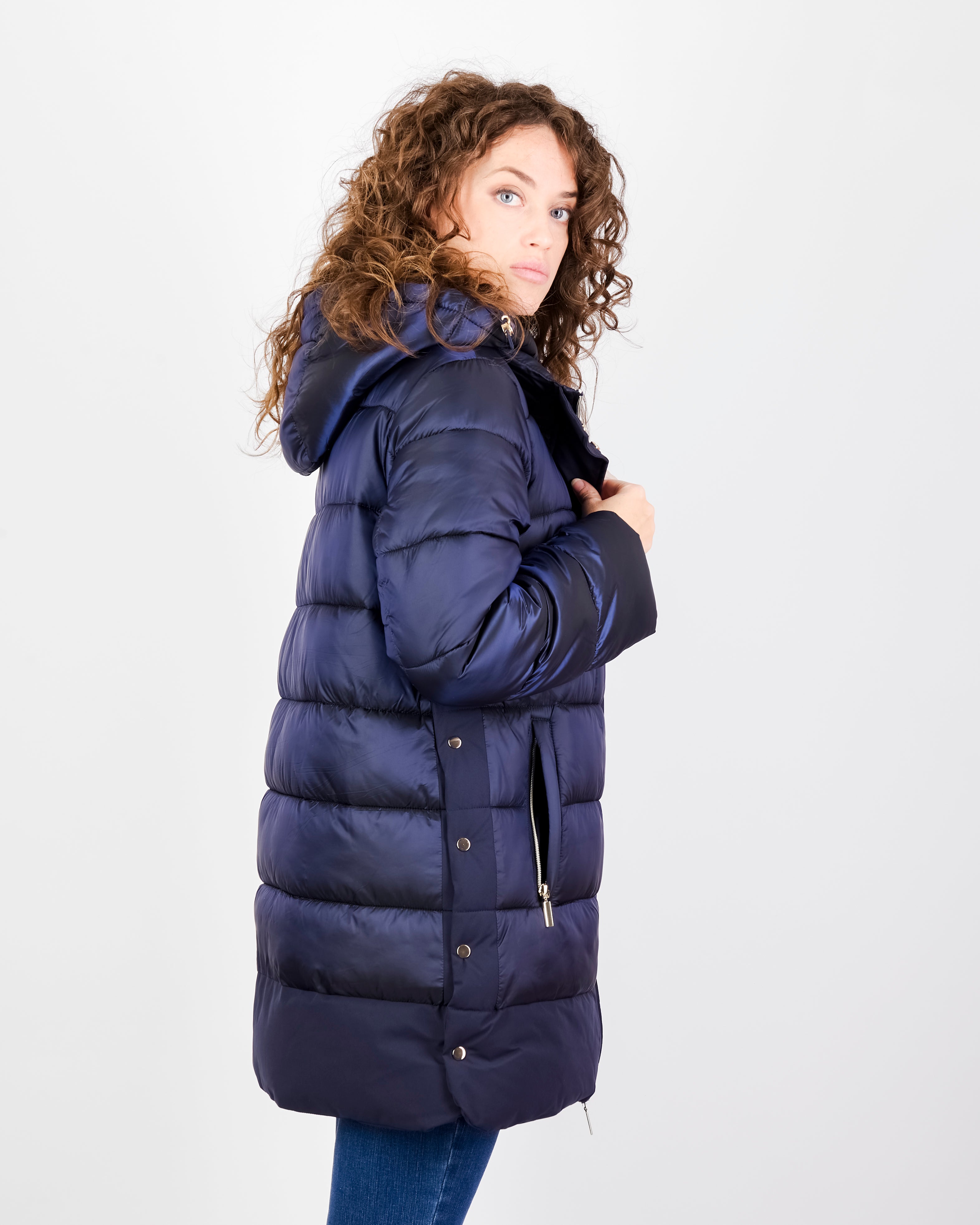 Piumino zip bottoni e cappuccio eco piuma TINA