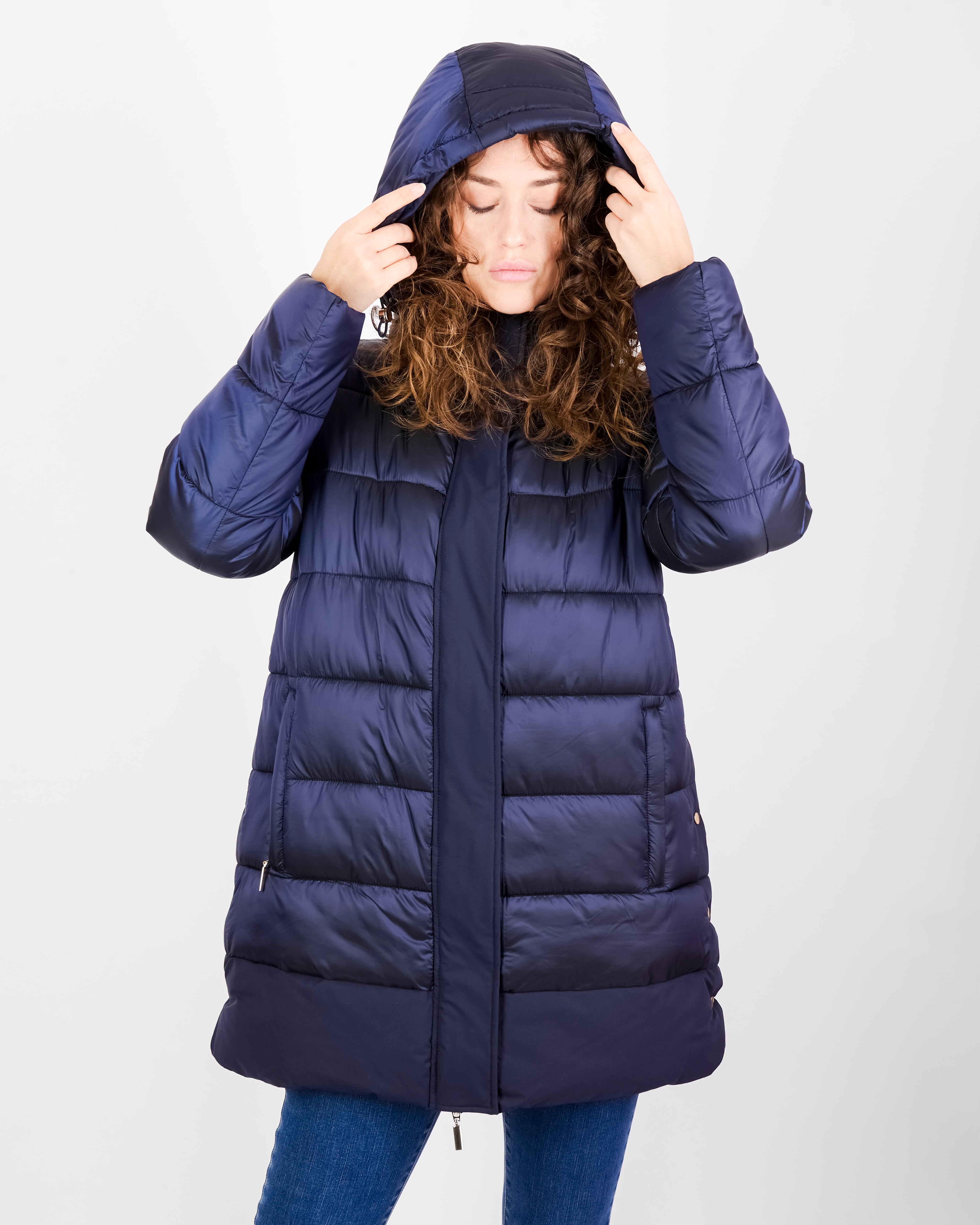 Piumino zip bottoni e cappuccio eco piuma TINA